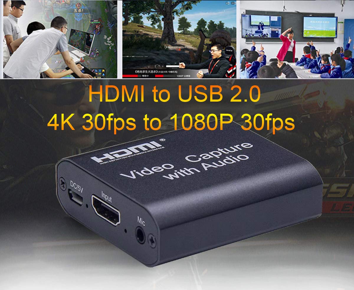 GRACETOP HDMI Capture Card USB, 1080P 60FPS HDMI to USB 2.0 Capture Card for Live Streaming Broadcasting Video Recording Compatible with PS3/4, Xbox One & Xbox 360 (HDMI to USB Mic)
