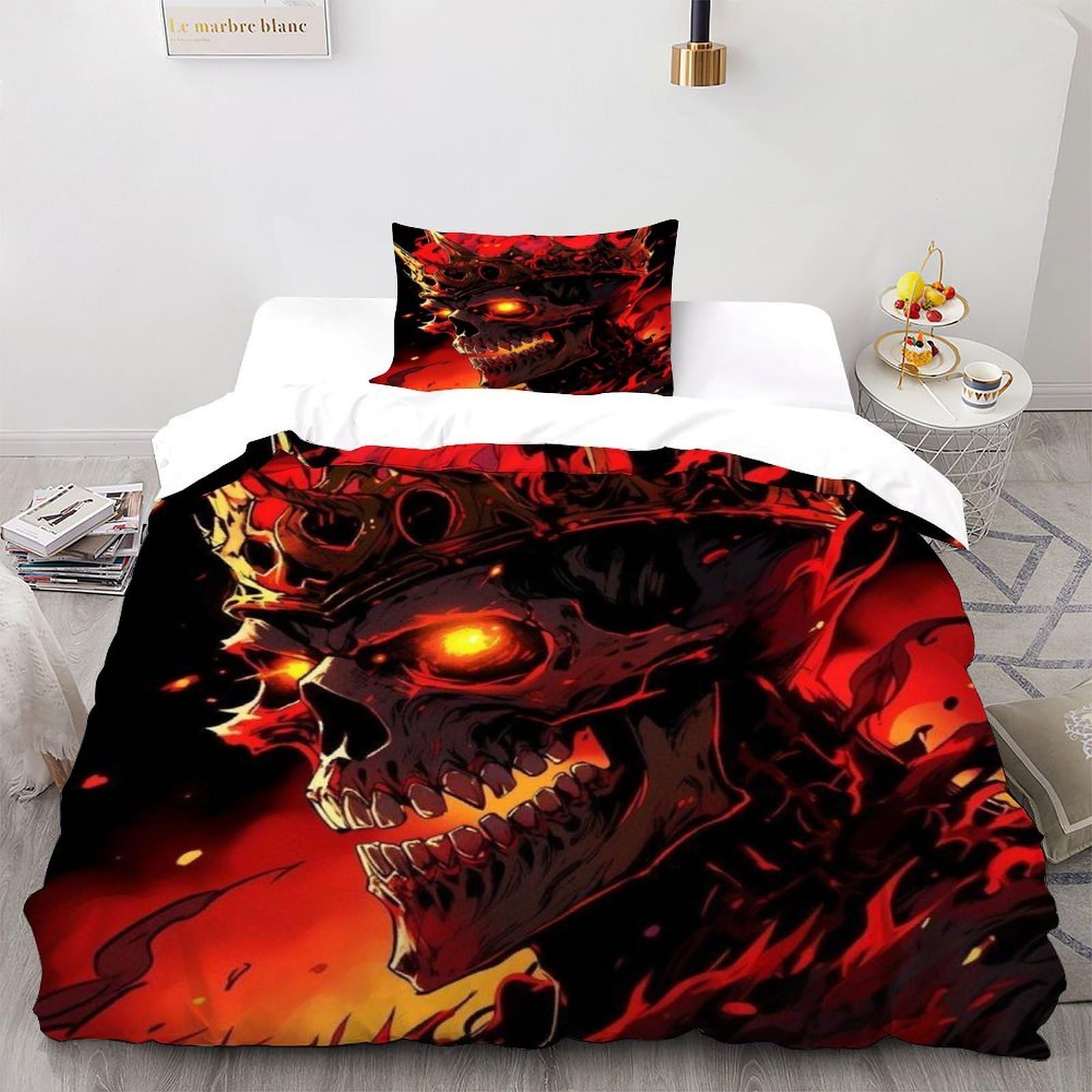 Housse de Couette Crâne Flamme pour Créer une Ambiance Gothique Adolescent