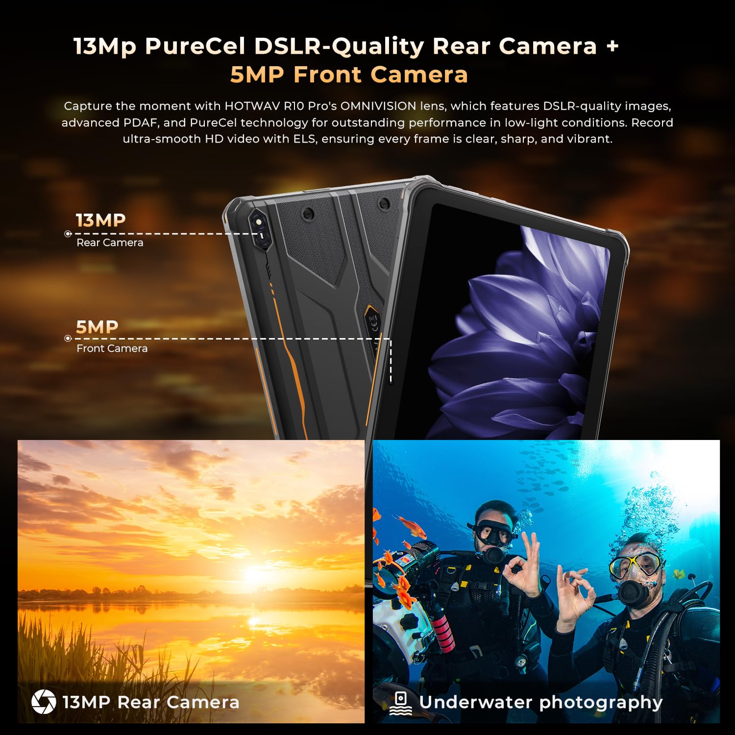 HOTWAV R10 Pro Tablette Incassable-20Go + 256Go/TF 1To Android 14, 10080mAh