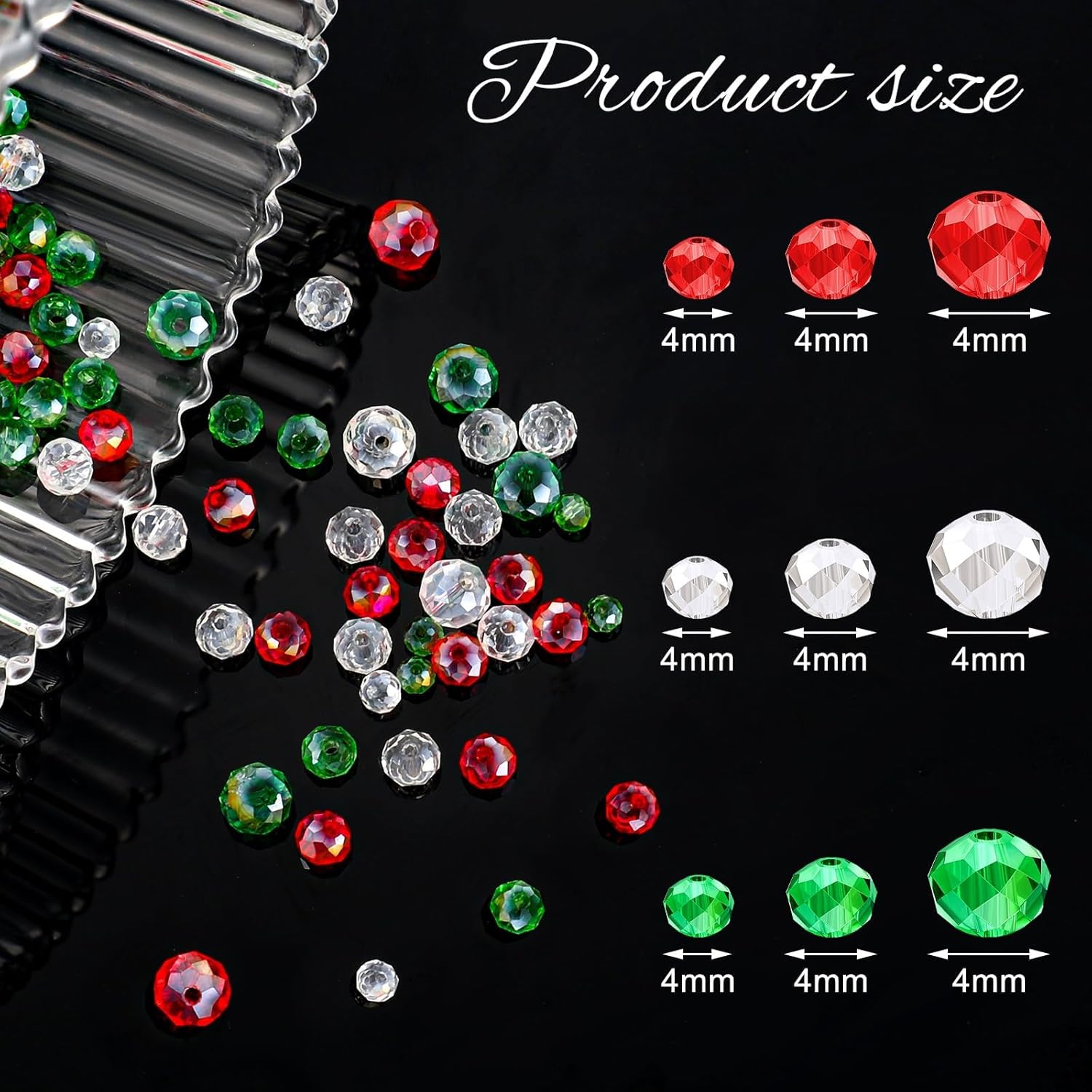 Kigeli 1350 Pcs Christmas Crystal Beads for Jewelry Making AB Bulk Faceted Glass Gemstone Beads for Christmas DIY Necklace Bracelet Earring (Red, Green, White, 4/6/8 mm) - Image 2