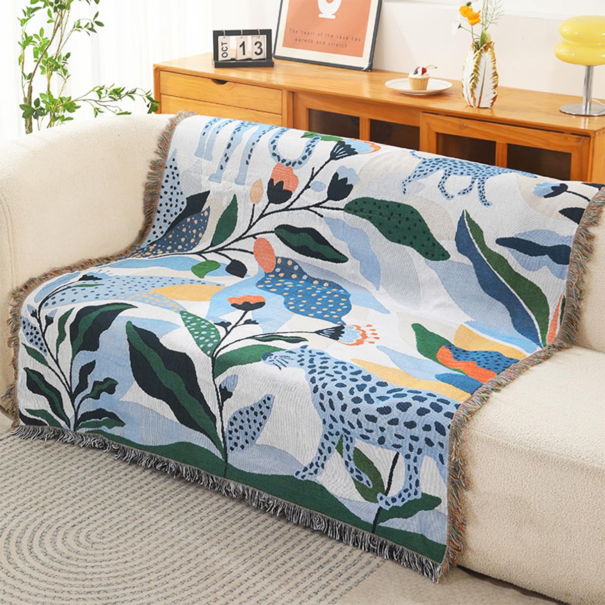 LumiSyne Doppelseitige Baumwolle Gewebt Decke Überwurf Mit Quaste Dschungel Böhmische Stil Wandteppich Kuscheldecke Dekorative Decke Für Bett Couch Sessel Camping Decken Tischdecke Teppich 160x130cm