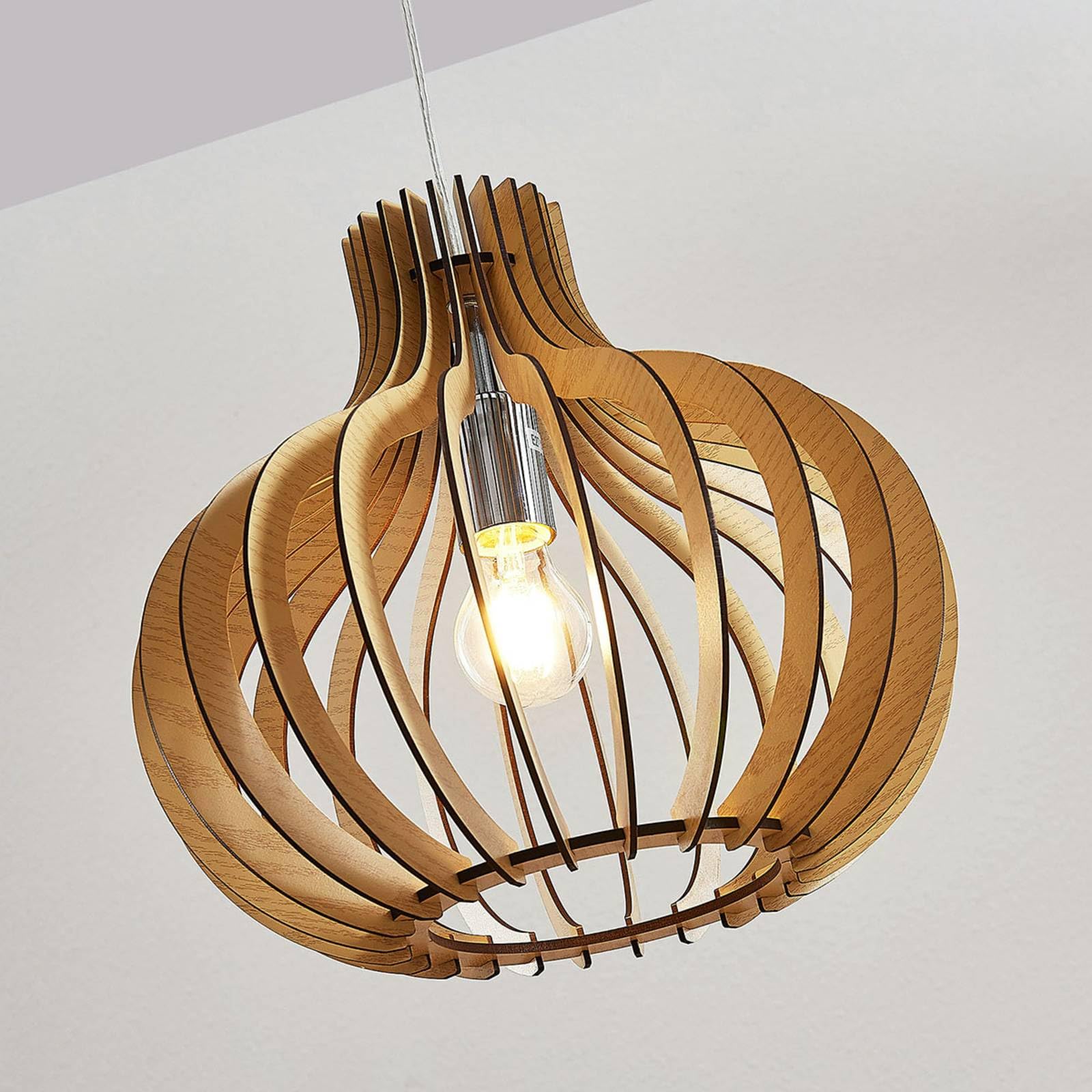 Lindby Lampada a sospensione dimmerabile (Scandinavo) colore Ocra, in Legno ad es. Soggiorno & Sala da pranzo lampada legno soffitto