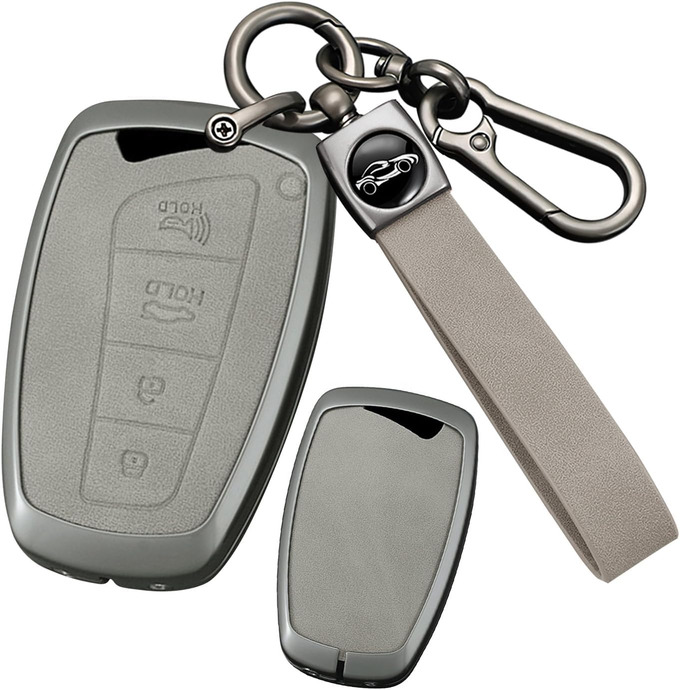 ontto 4-Button Car Key Cover Fit for Hyundai Genesis 2013-2016 Key Remote Metal and Leather Key Fob Shell Case for Santa Fe Equus Azera IX45 2014-2017,Solid Key Protector with Keychain,Black