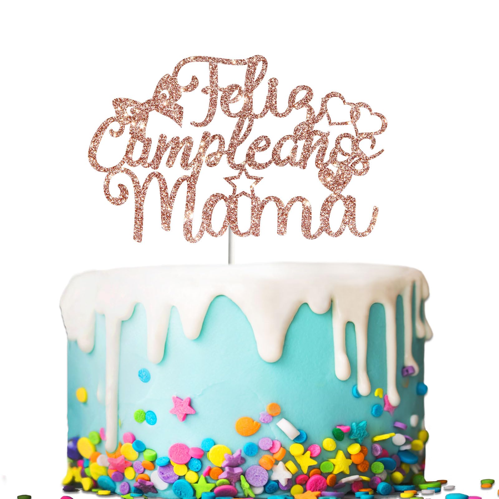 Tenhaisi Rose Gold Glitter Feliz Cumpleaños Mama Cake Topper,Happy Mothers Day Party Decorations Supplies,Best Mom Ever Cake Topper,Happy Mom Birthday Cake Party Decorations