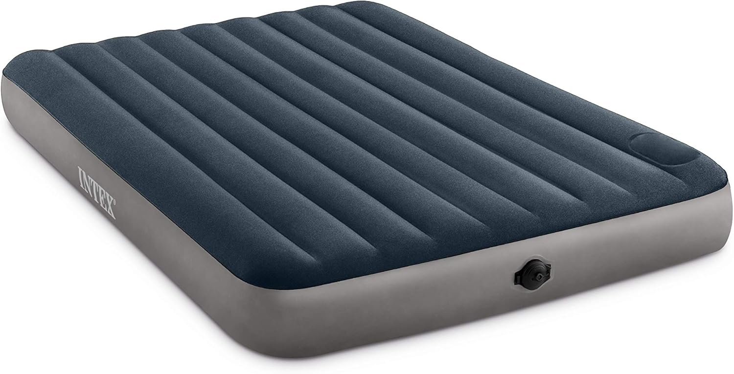 Intex 64783E Dura-Beam Standard Single-High Air Mattress: Fiber-Tech – Queen Size – 2-Step Pump – 10in Bed Height – 600lb Weight Capacity