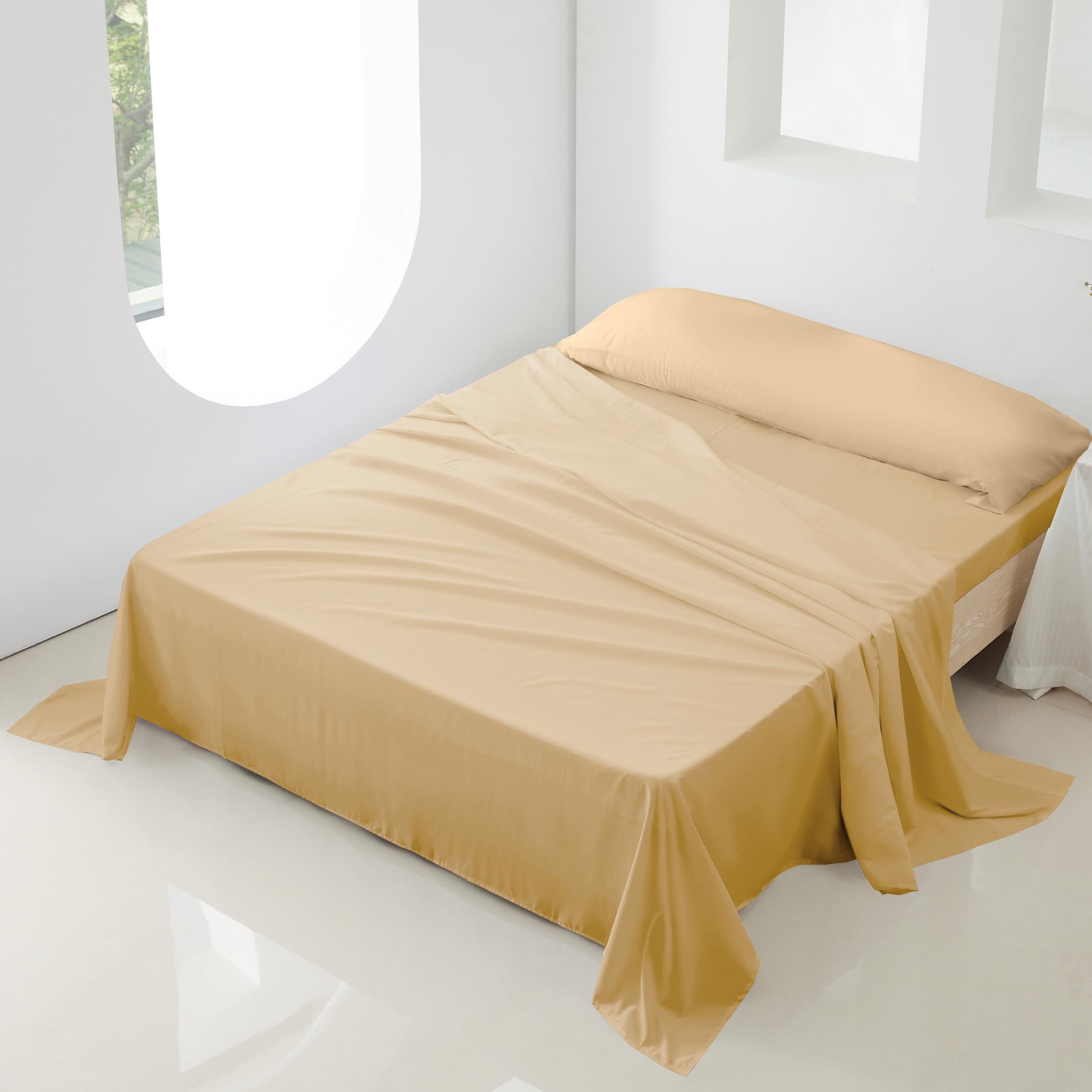 Sábanas 105x190 - Juego de Sábanas 3 Piezas - 100% Microfibra Suave y Transpirable - Sábana Bajera Ajustable, Encimera y Funda Almohada - Ropa de Cama Ligera (Crema)