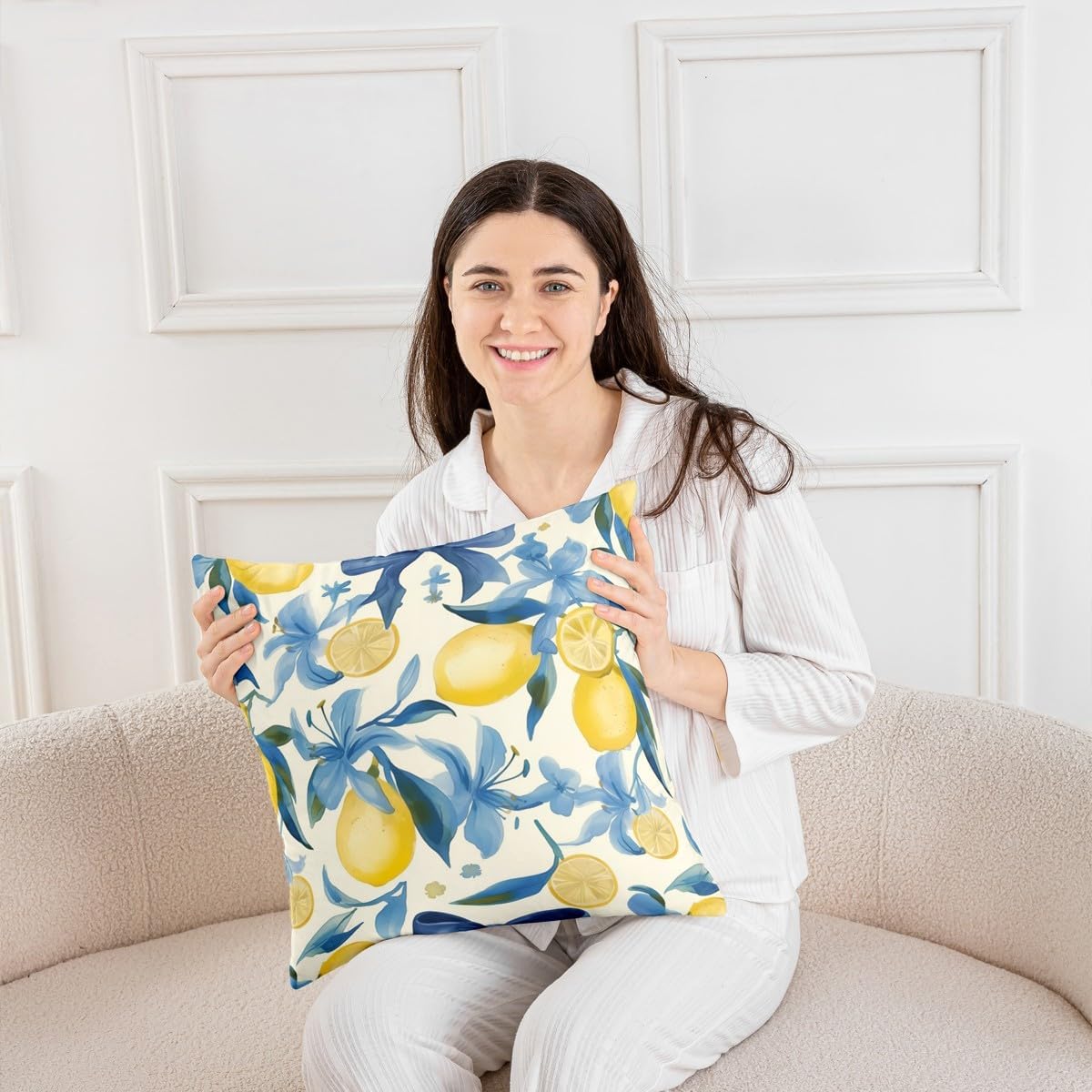 jejeloiu Watercolor Lemon Throw Pillow Covers Set of 4 for Kids Boys Girls Floral Botanical Cushion Case 16 x 16-Inch Tropical Fruit Decor Pillowcase Summer Theme Bedroom Decor