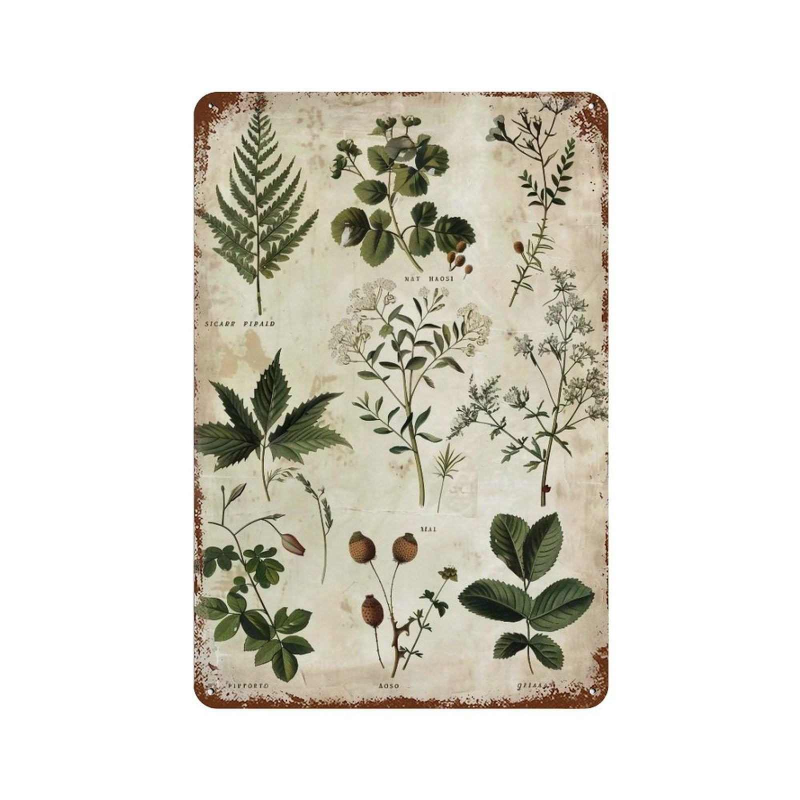 HDURYEYRYY Antique Herbal Botanical Specimen 02 Wall Retro Iron Vintage Art Metal Tin Sign Poster Modern Home Cofffee Club Art Bar Shop Decor 30x20cm