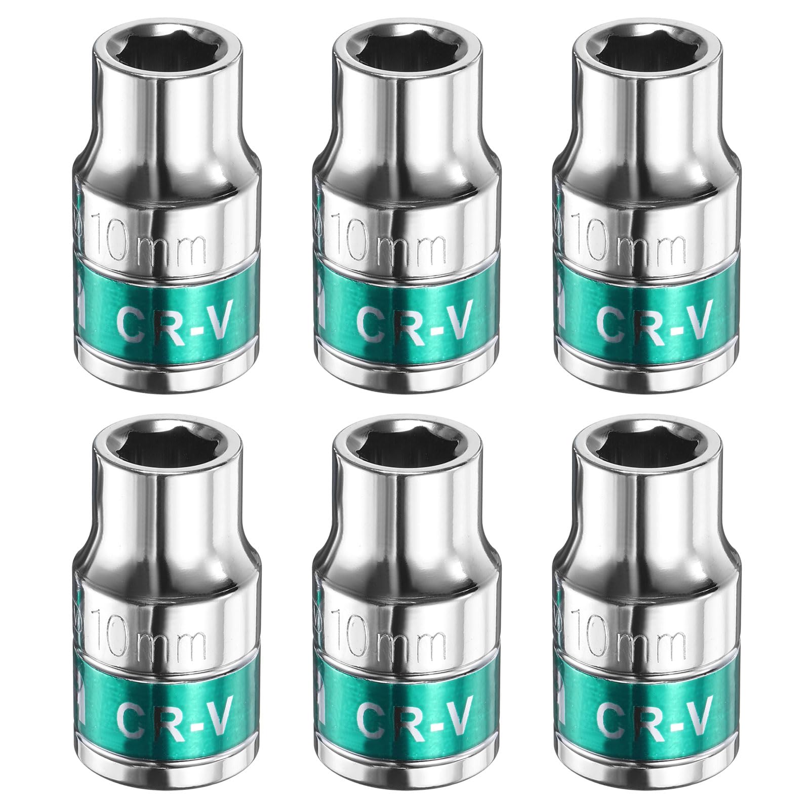 sourcing map 6pcs 1/2" Drive 6 Points Socket 10mm Metric Shallow Impact Socket CR-V Steel Flip Socket Spindle Axle Nut Impact Socket for Home Auto Hex Nuts Bolts Repair, Silver Green