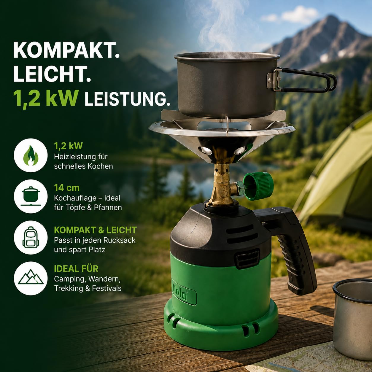 NOLA Réchaud de camping gaz perçable 190 g compact extérieur randonnée