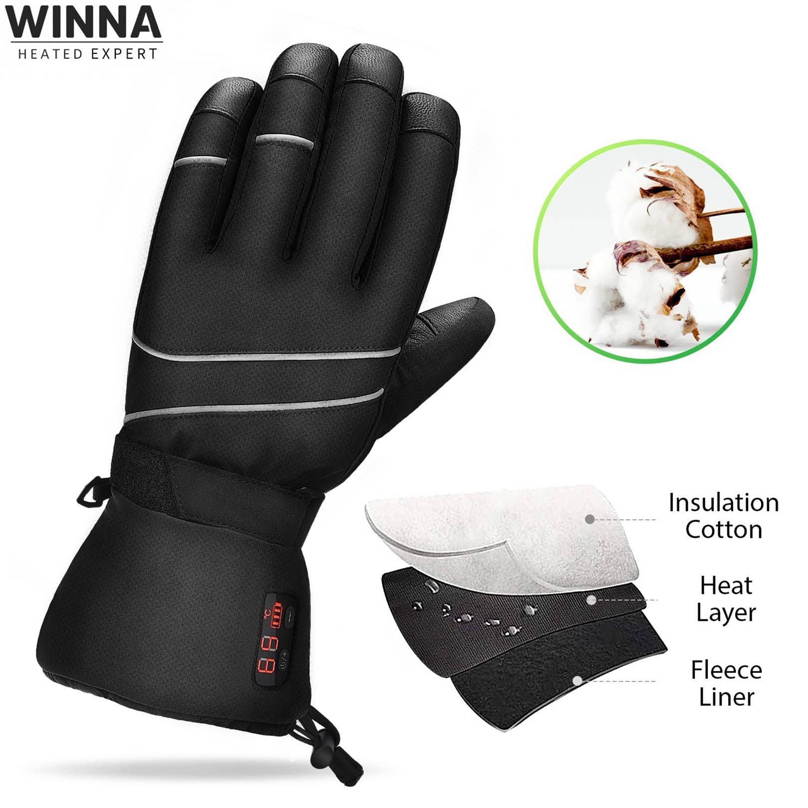Guanti riscaldati Guanti Termici Lavabili Guanti Invernali Guanti alimentati a Batteria Guanti Touch Screen per Ciclismo all'aperto Sci Campeggio Uomini e Donne (Nero)