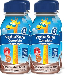 PediaSure Complete, Nutritional Supplement, 4 x 235 mL, Chocolate – Kids nutritional shake, containing DHA and vitamins, helps promote weight gain when taken twice a day