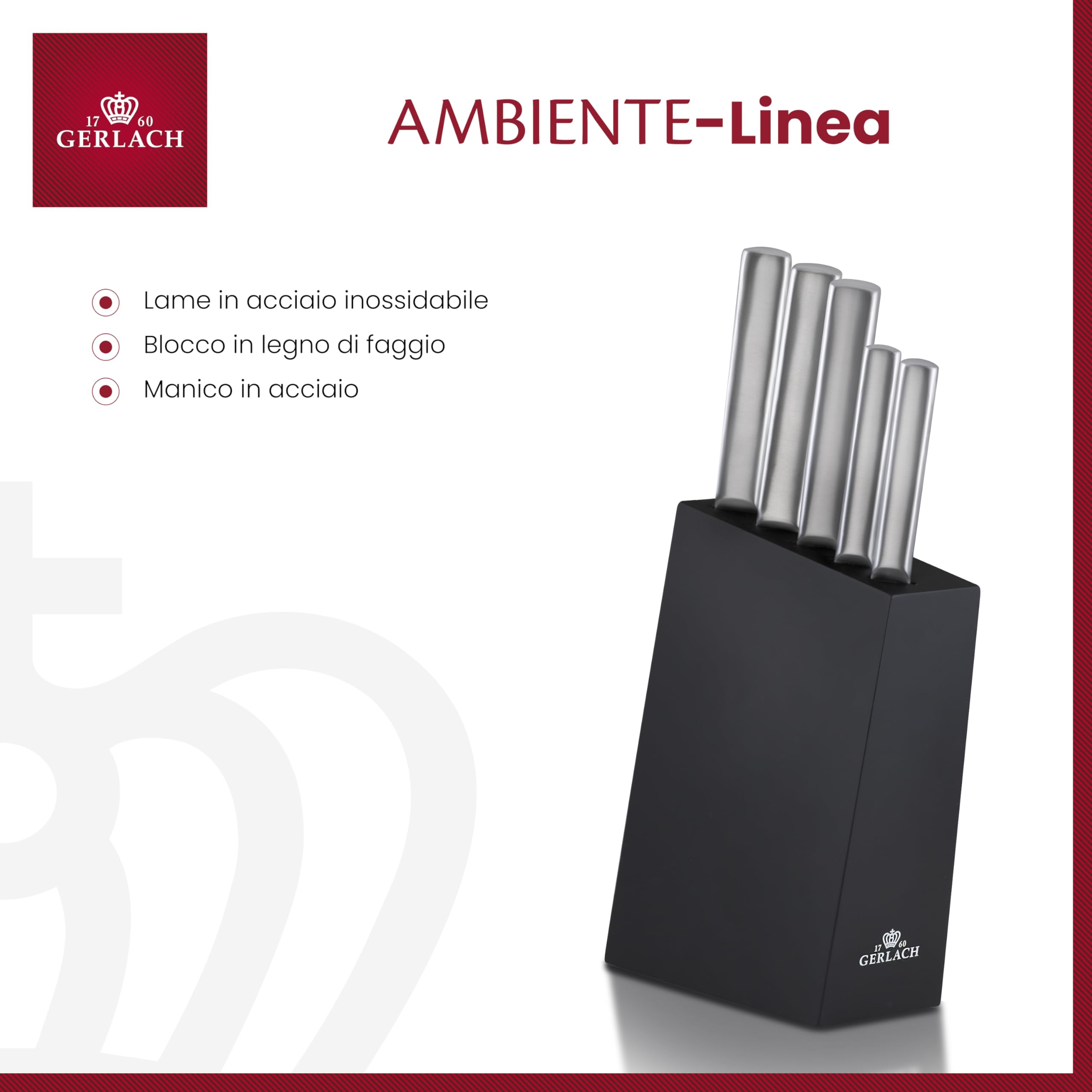 Gerlach G02-0983M-ZENB-05PU-S5S1-01 - Set di coltelli da cucina in blocco Ambiente-G02-0983M-ZENB-05PU-S5S1-01, in acciaio INOX