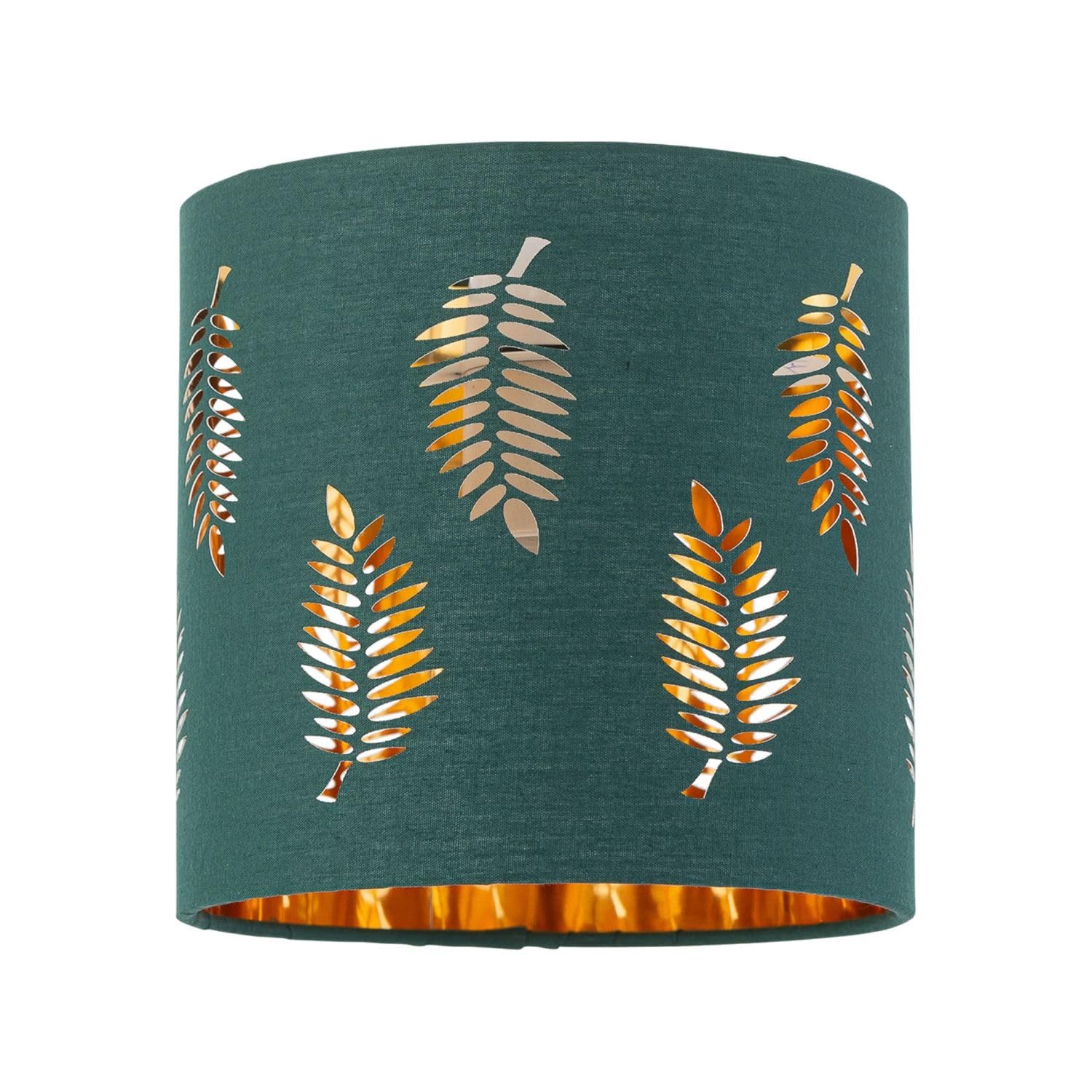 Firstchoicelighting Green Dark Table Lamp Shade, Lampshade For Table Lamp Or Bedside Light, Fern Leaf Cut Out Design, Diameter 15Cm
