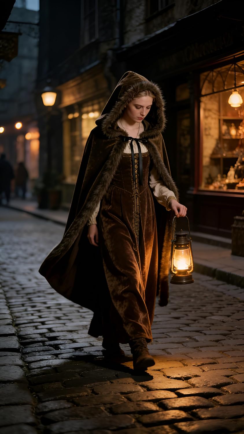 Medieval Hooded Cloak Renaissance Viking Cloak Fur Cape with Hood for Men and Women - Image 4