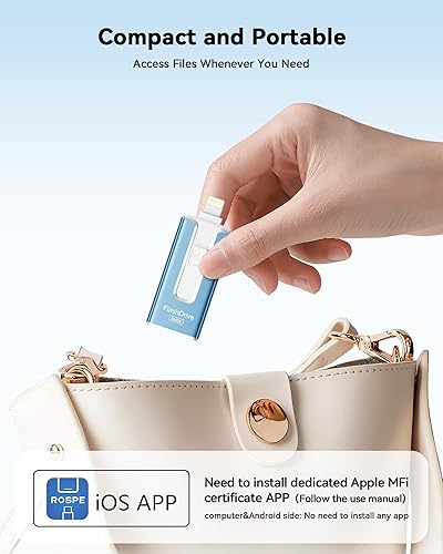 Miniatura 7 de Unidad flash de 256 GB con certificación MFi para iPhone, memoria USB 3 en 1 tipo C para fotos y videos, memoria externa de alta velocidad para