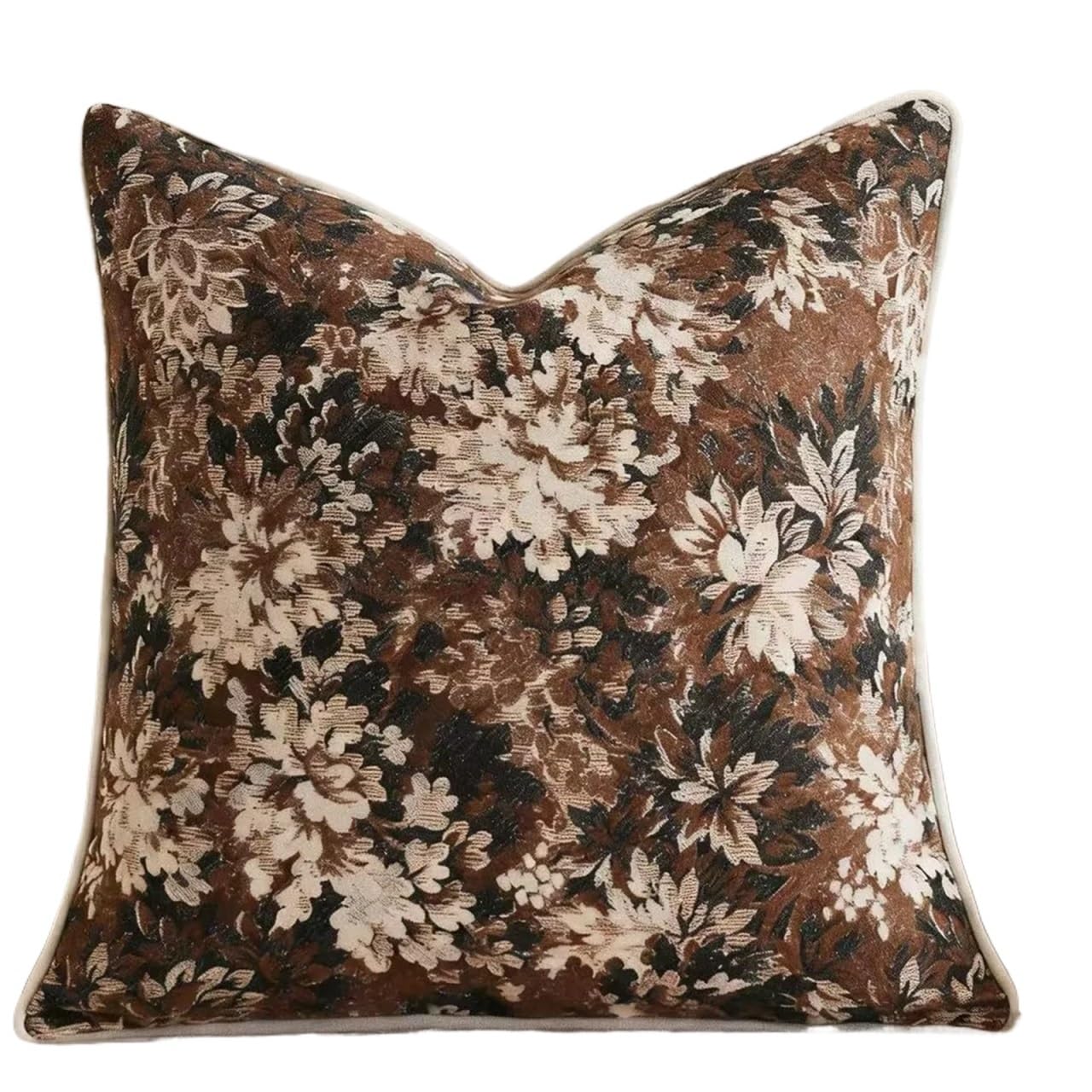 XPJYUA Chenille Pillow Covers Vintage Chenille Floral Square Throw Pillow Cover Soft Decorative Accent Couch for Living(Dark Brown)