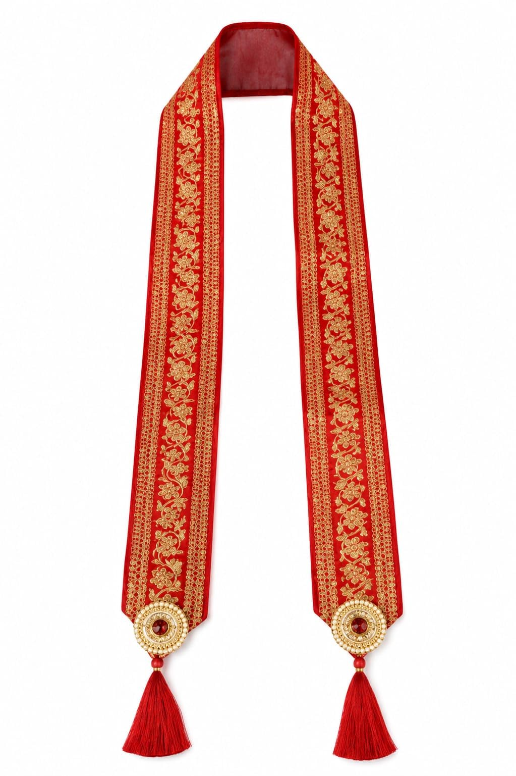 MAMTA Collection Men's Embroidered Wedding Dupatta with Tassels – Red-picture-14