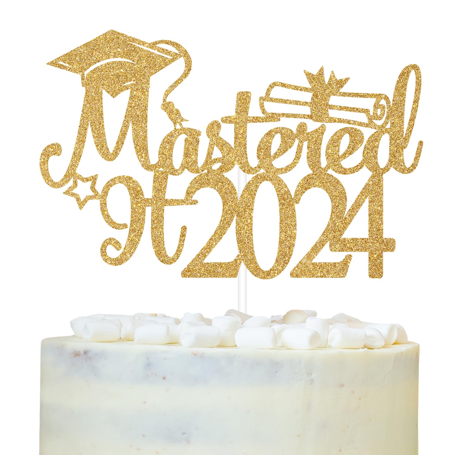 Mastered It 2024 Cake Topper, Happy Master Degree Cake Decorations, Congrats Master, Class of 2024 Graduation Party Decorations Supples, Gold Glitter
