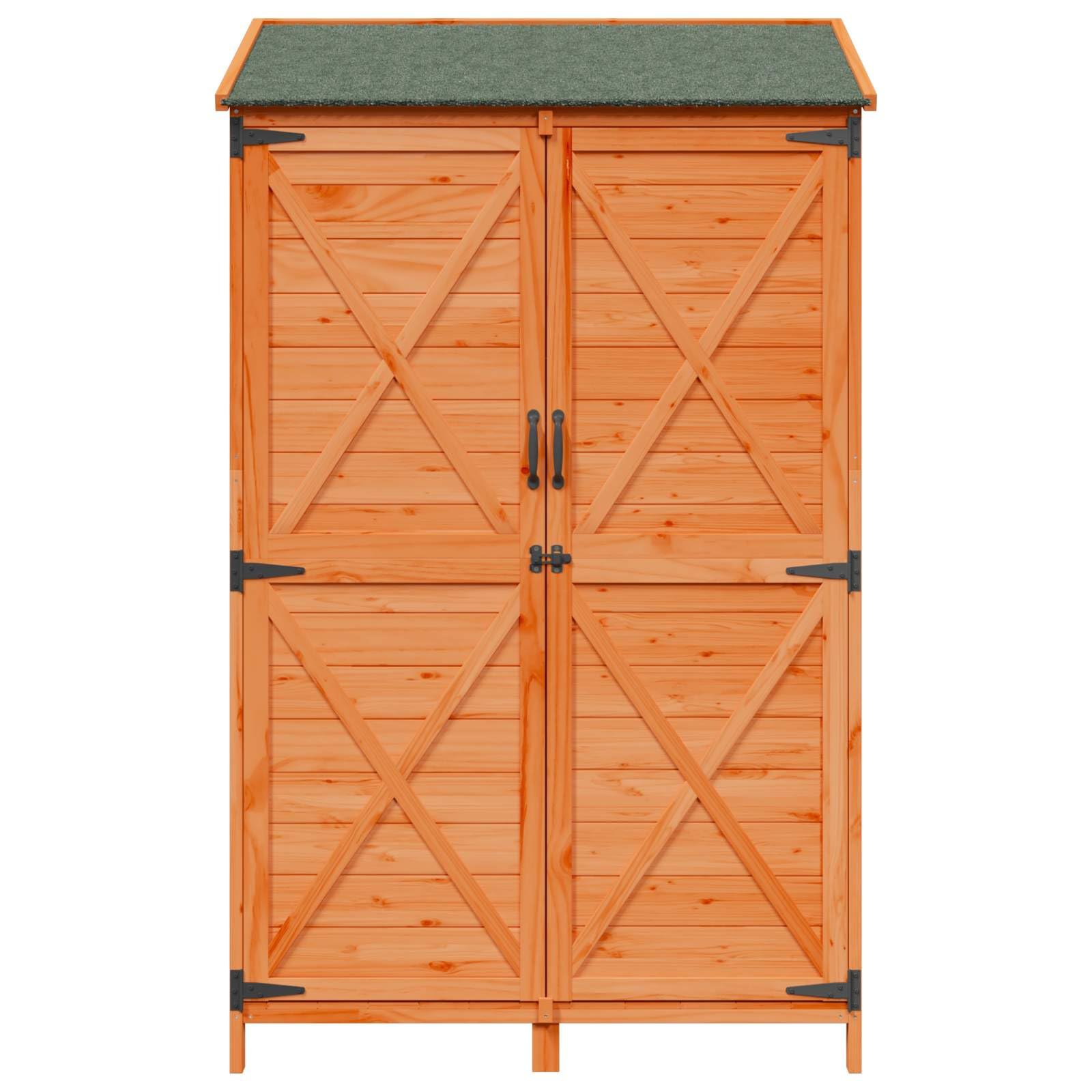 Casetta da giardino in legno marrone 106 x 56 x 176,5 cm | Pratico armadio da giardino per terrazza e giardino con tetto inclinato in asfalto e porta lamellare ventilata per attrezzi.