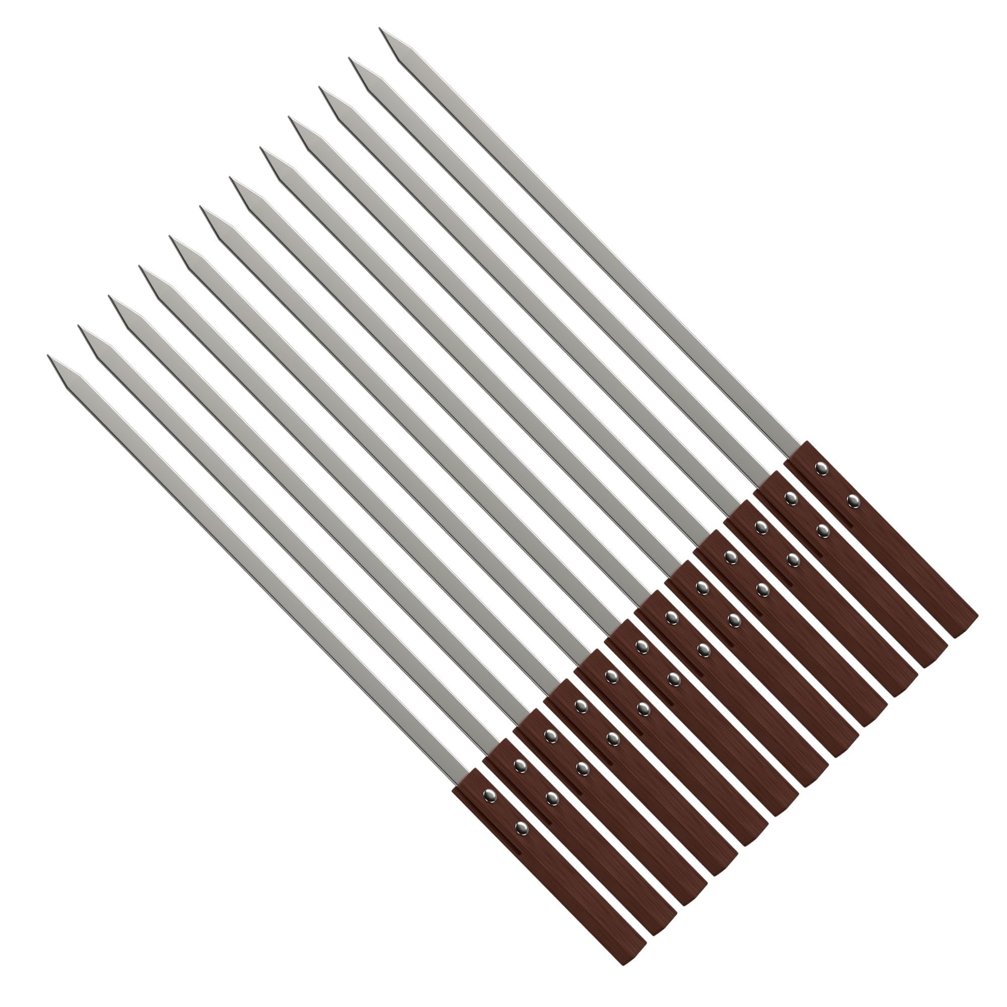 BBQ Skewers Set, Wooden Handles, Long Reusable Barbecue Grill Sticks, Rust Resistant, Easy to Clean, Heat Resistant Handles, Non-Slip Grip, Perfect for Tandoor, Grill & BBQ Parties, 50cm (12Pcs)