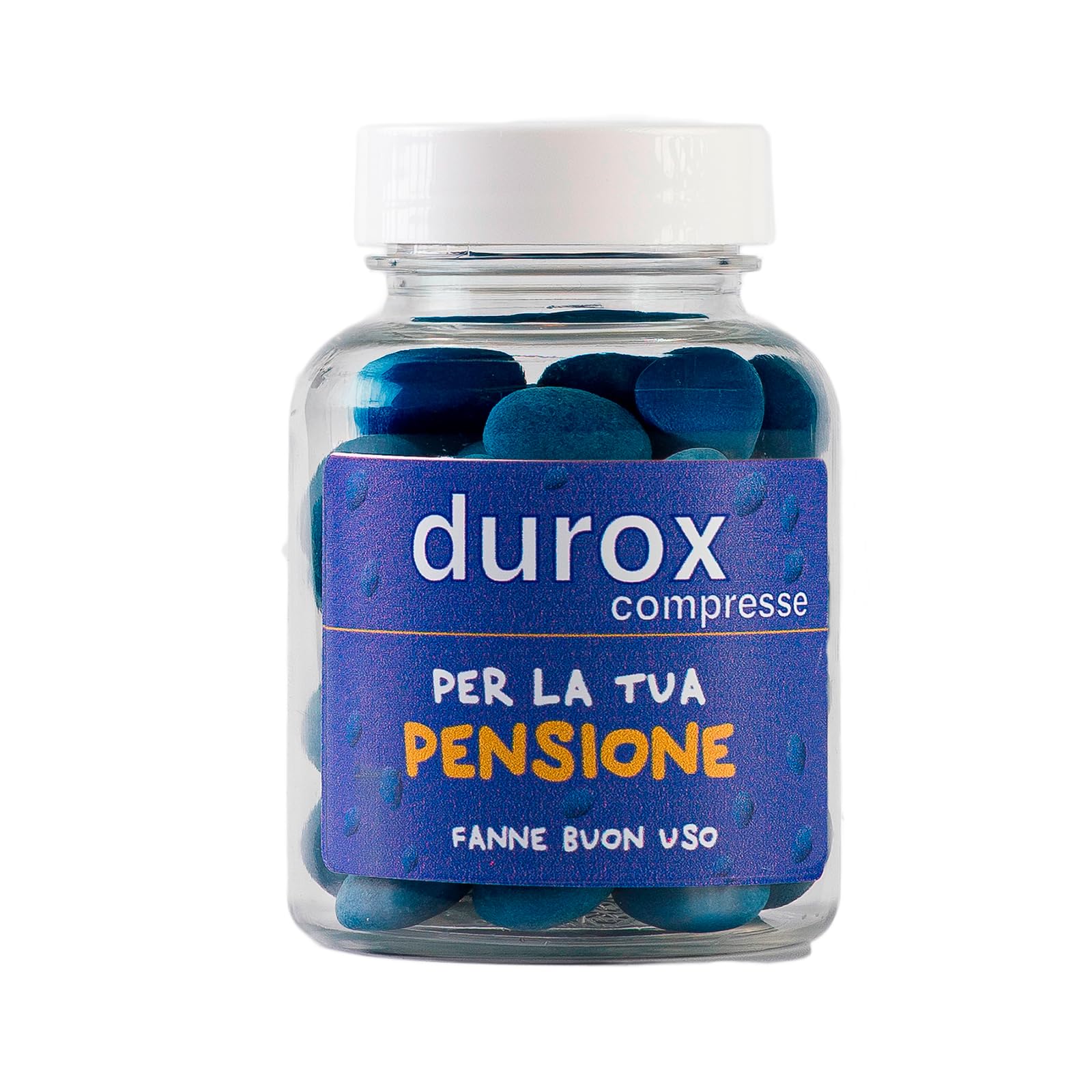 DUROX PENSIONE Compresse Blu – Scherzo Wiagras per Pensione Uomo – Idea Regalo Divertente per Neo Pensionati – Confetti al Cioccolato – Gadget Ironico – PER LA TUA PENSIONE – Fanne Buon Uso
