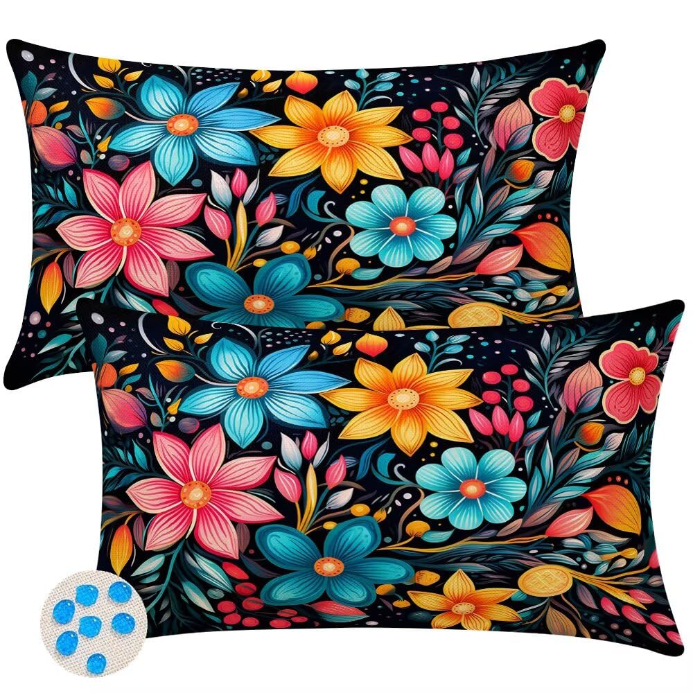Outdoor Cushions Waterproof Cushion Covers 20cm x 30cm Pack of 2 Spring Garden Cushion Cover Colorful Flowers Decorative Throw Pillow Covers 8 x 12 Inch Outdoor Pillowcase for Garden Patio -SC514