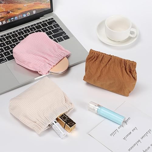Miniatura 5 de WantGor Bolsa de maquillaje elástica de pana, 4 piezas de mini bolsas de almacenamiento de cosméticos, monedero pequeño, organizador de corbatas