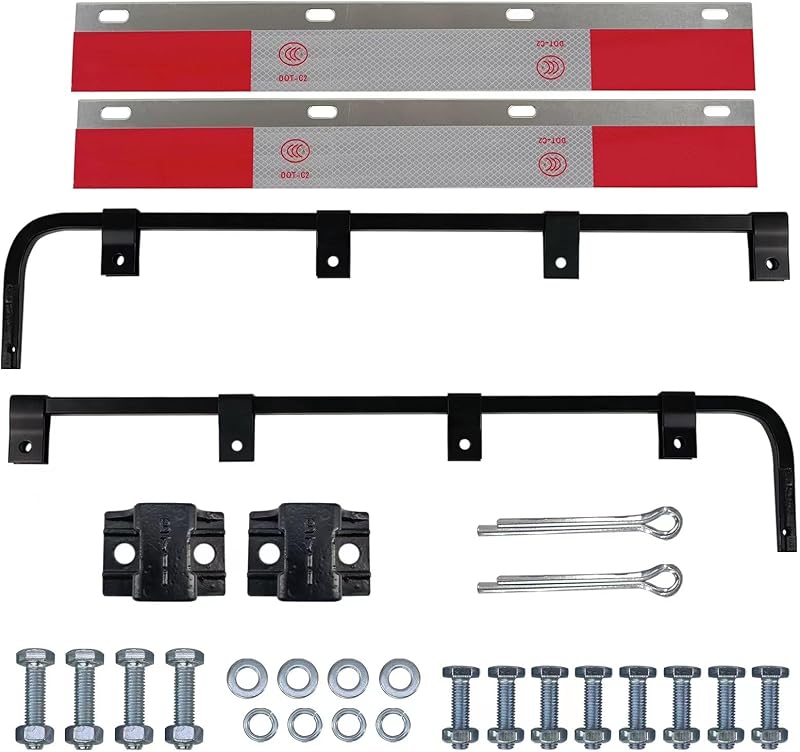 2 PCS Mud Flap Hangers Brackets & Mudflap Reflectors for Semi Truck Trailer | Straight Bar, Complete Kit, 24"x 3" Aluminum Reflective Tape, Fit for RVs, Kenworth Peterbilt Freightliner International