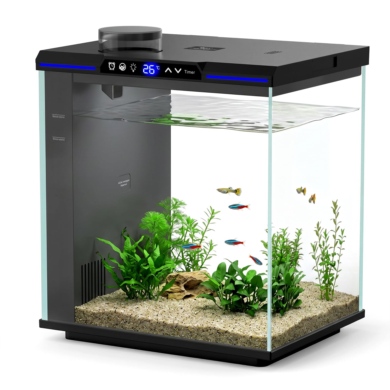 AQQA 30L Aquarium Starter Kit,Glass Fish Tank 3-Stage Filtration
