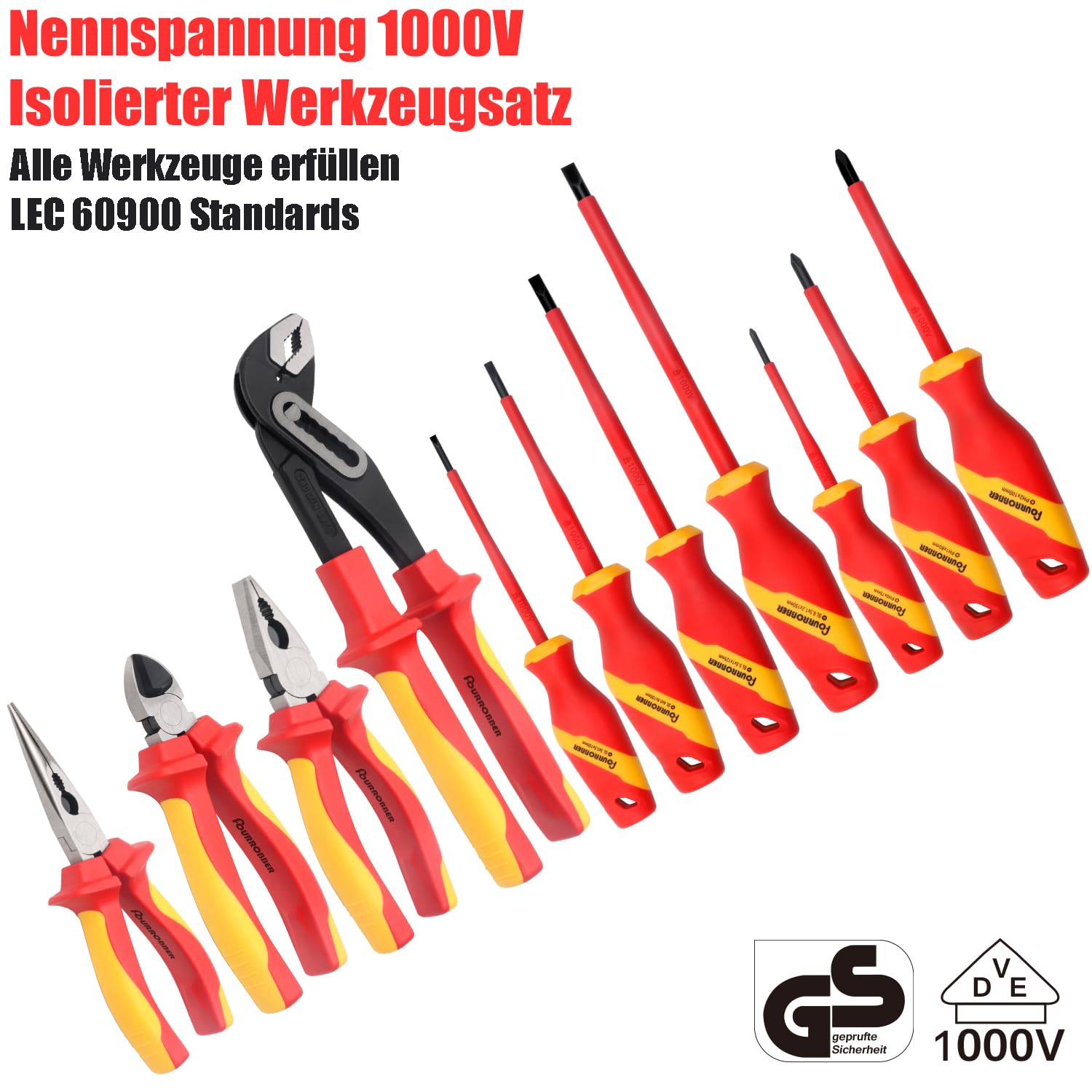 VDE 13 Cacciavite 1000V con tester di tensione, fessura Philips, striscia isolante in gomma