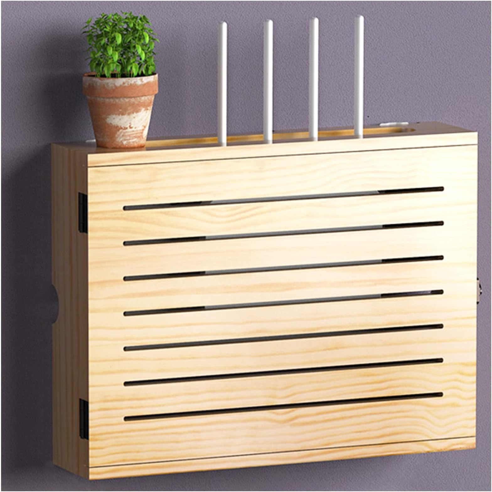 Wall Mount Wooden WiFi Router Storage Box - nized Network Set-top Box & Modem Cover, Cable Management for Home, Bedroom, Living Room (Natural-B, Size: 47.4x37.4x10cm)