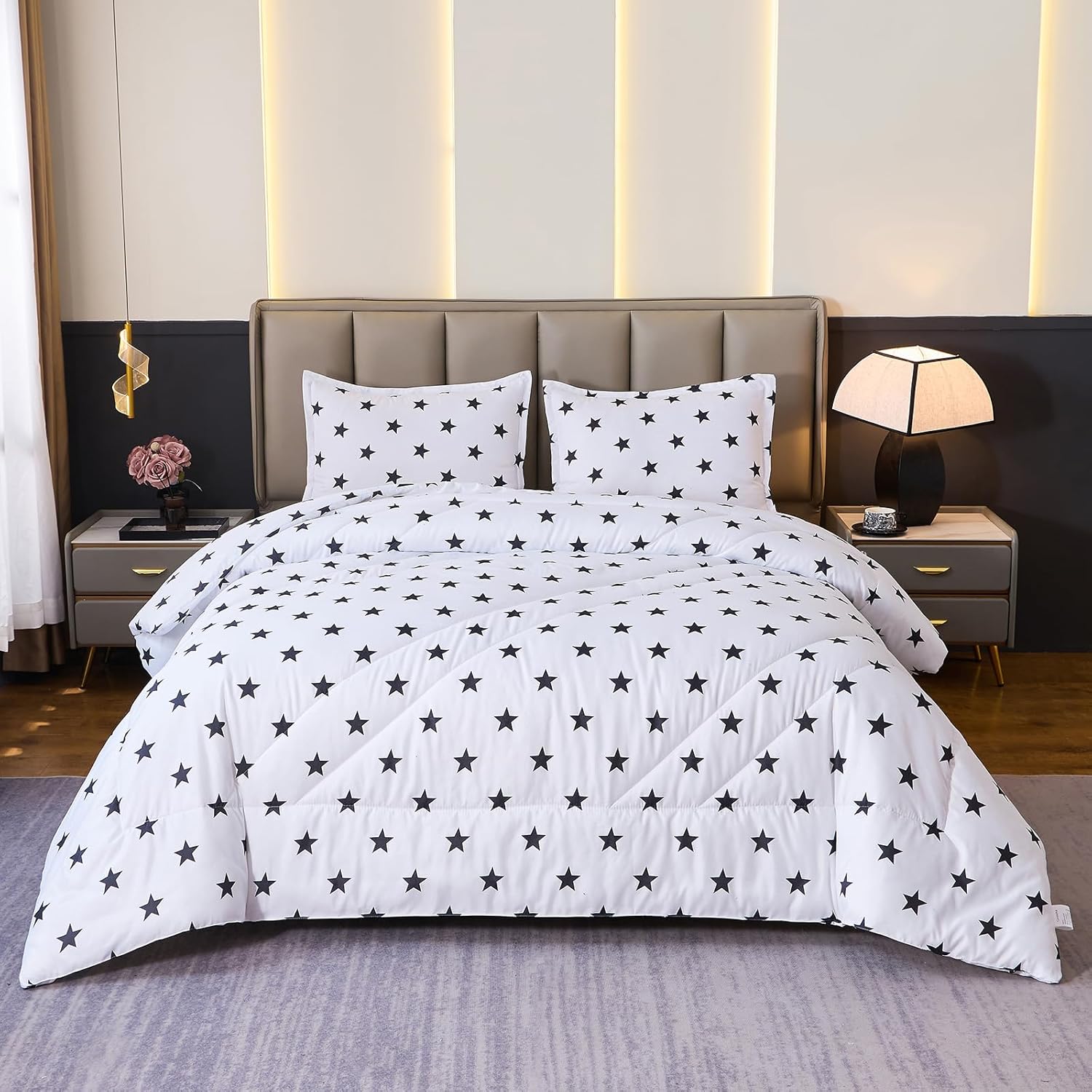 Caressma Star Galaxy Comforter Full Size Teen Boy Girl Bedding Microfiber White Set 3 Pieces with Pillowcases for All Seasons