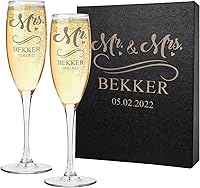 GiftsInscribed Personalized Mr & Mrs Engraved Champagne Flutes Set of 2 - Custom Stemmed Lead-Free Crystal Glasses for Wedding, Anniversary, Engagement
