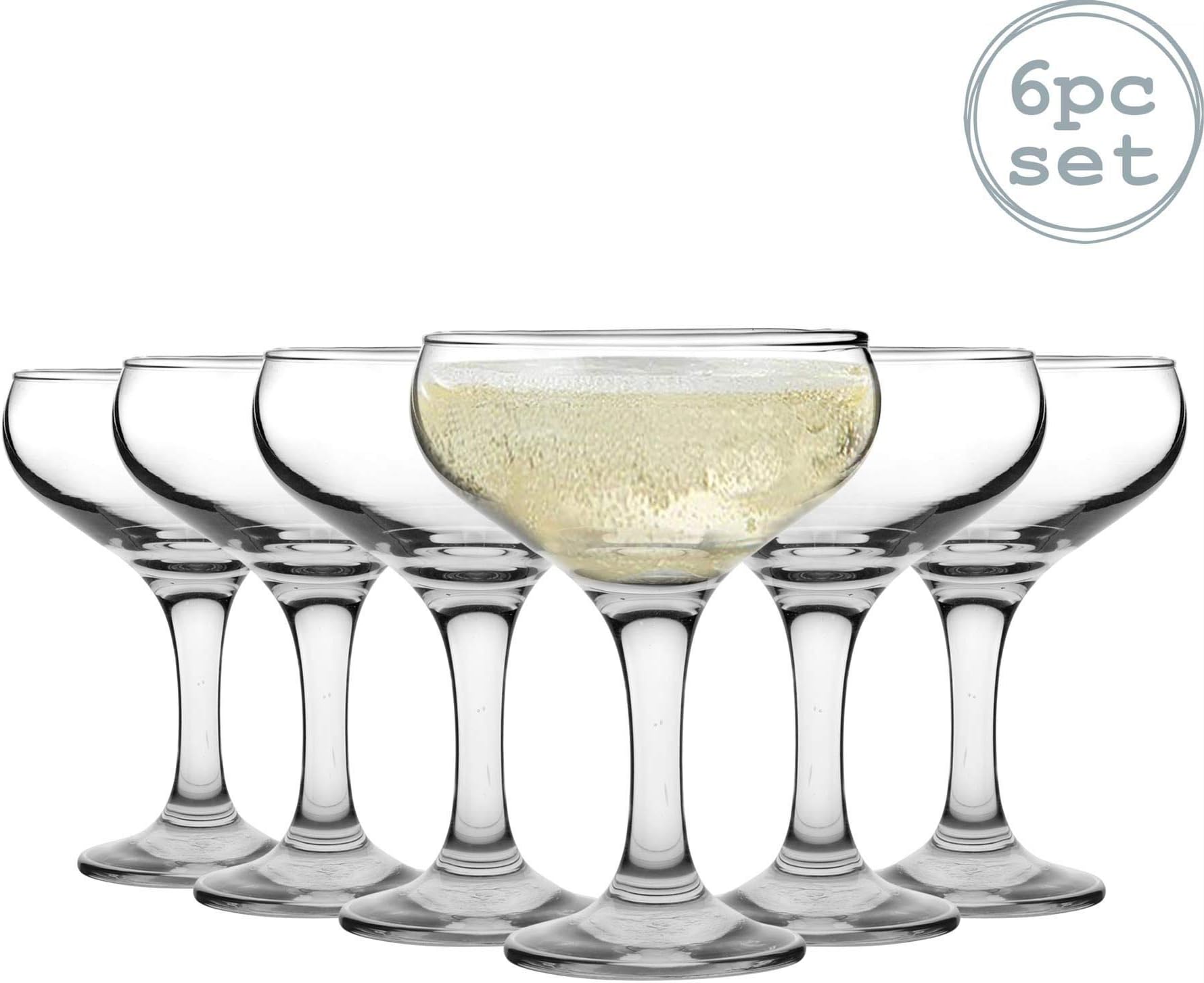 6x 235ml (7.9oz) Champagne Saucers - Vintage Classic 20s Gatsby Art Deco Coupe Party Glass Saucer Espresso Babycham Drinking Glasses - Dishwasher Safe by Rink Drink