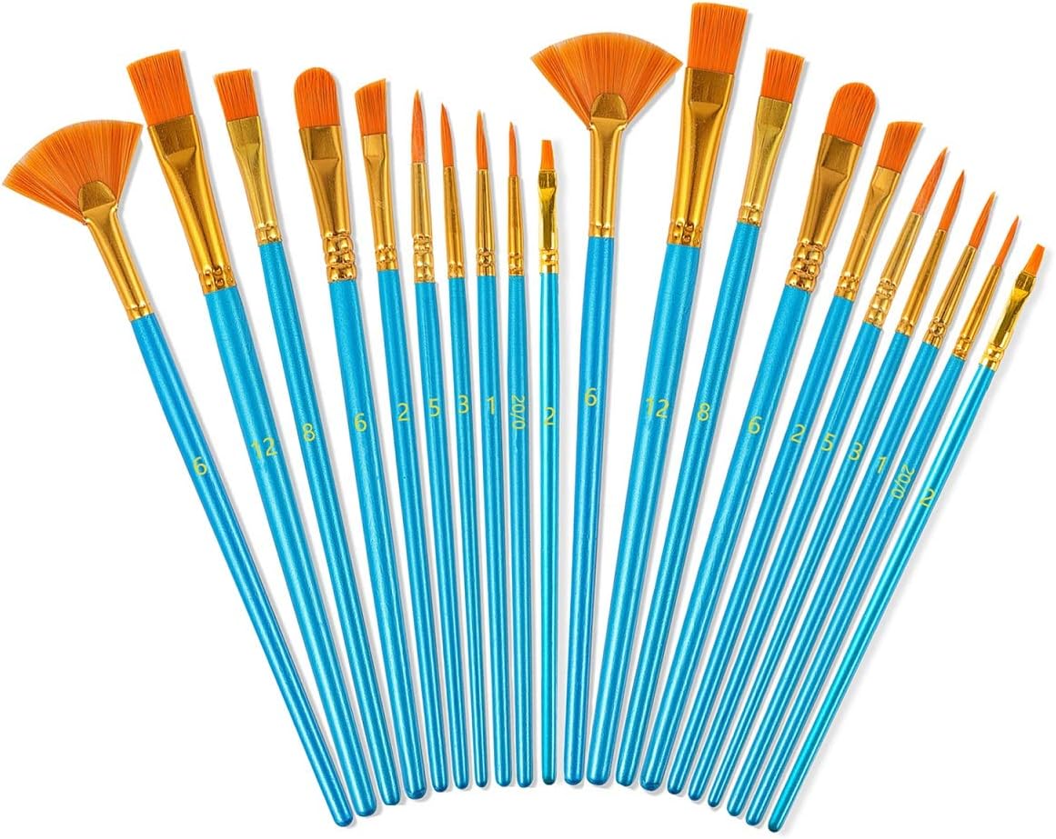 Acrylic Paint Brushes Set, 20 Pieces Nylon Hair Art Paintbrush Kit for Canvas Oil Watercolor/Fine Detail Miniature/Body Face/Rock Painting, Artist/Beginner/Kids Craft Supplies : Tools & Home Improvement