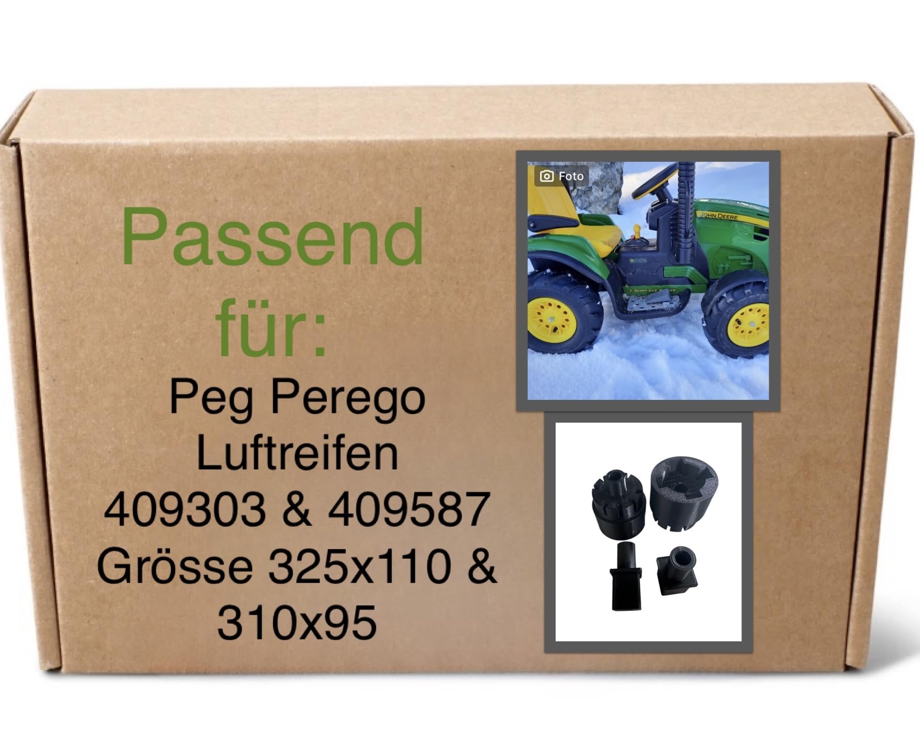 Adaptateur renforcé pour pneus Rolly Toys 409303 & 409587 (325 x 110 & 310 x 95) sur Peg Perego John Deere Ground Force et Ground Loader