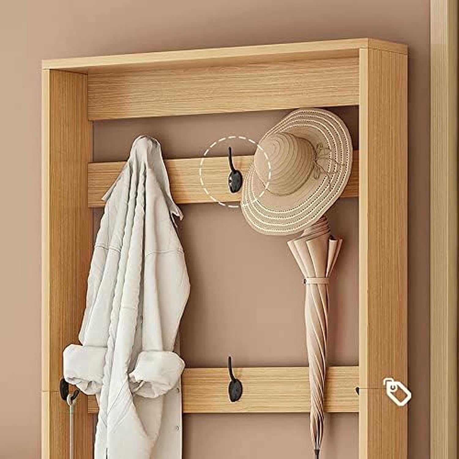 Hall Tree,Entryway Coat Rack with Shoe Bench and Shoes Organizer Shelves,Coat Tree Stand with Wood Frame and Hooks for Mudroom Hallway Living Room, Easy Assembly
