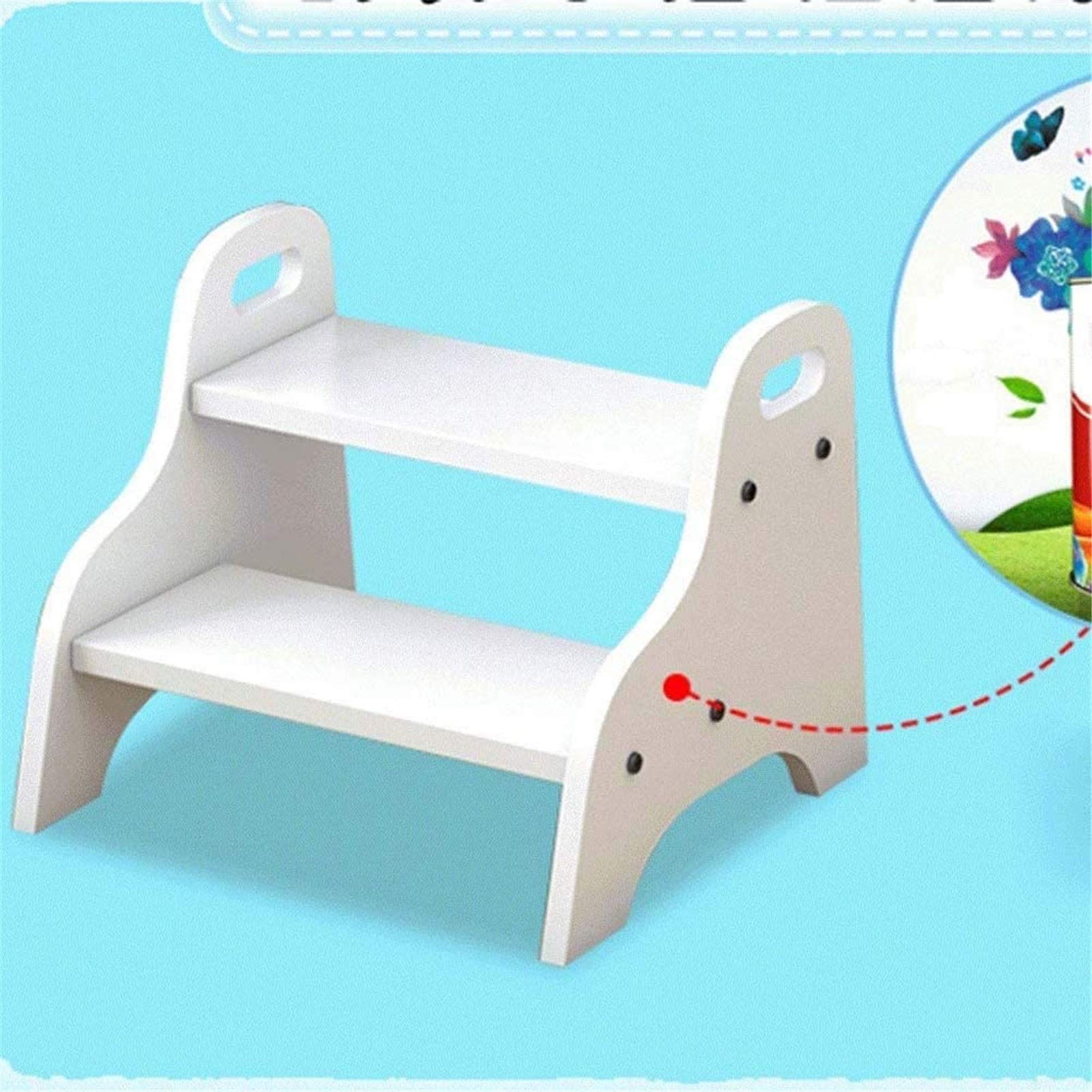 FALIYORS Portable Step Stool Portable Step Ladder 2 Step Stool for Kids,Toddler Stool for Toilet Potty Training,Wooden Two Step Children's Stool with Handles White Wide Peda
