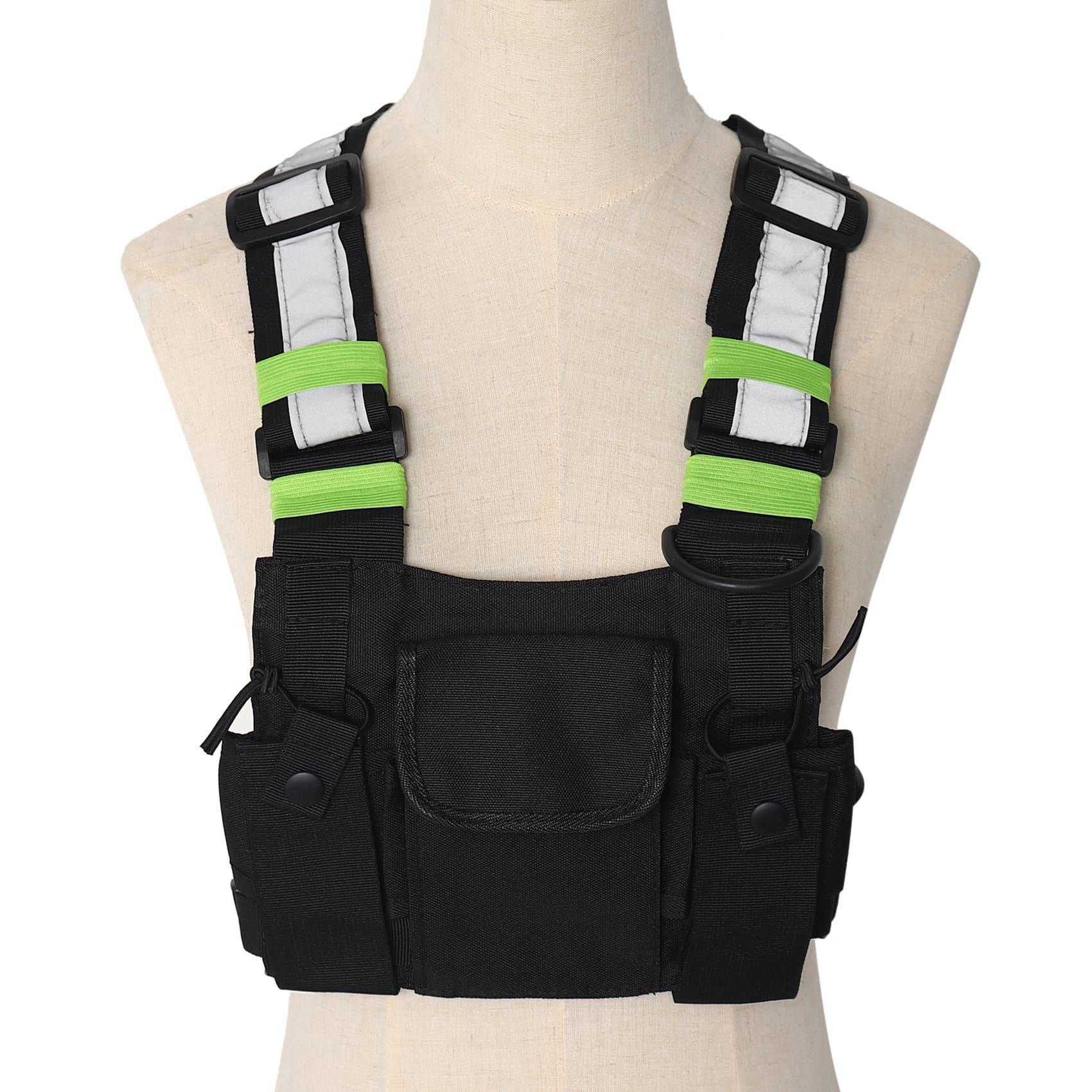5X Le Radio Pocket Radio Chest Harness Cassa Anteriore Confezione Pouch Vest Caso Rig per 2 Way Radio Walkie Talkie Adatto per UV-5R Nero + Verde