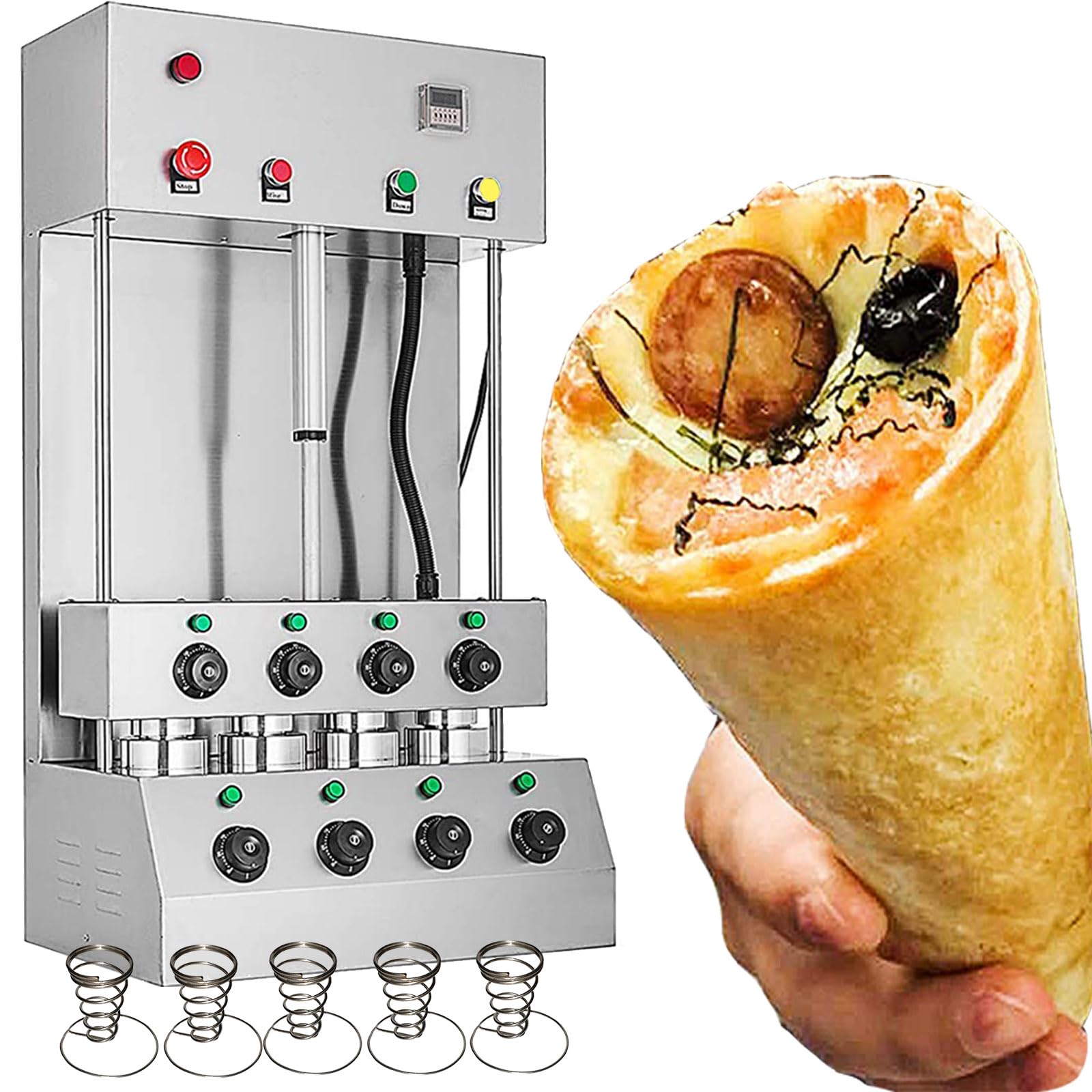 Stainless steel Pizza Cone maker Stand Ice Cream Cone machine 4 conical maker with 8 temperature controller 1 timer (cone maker, 110V/60HZ)