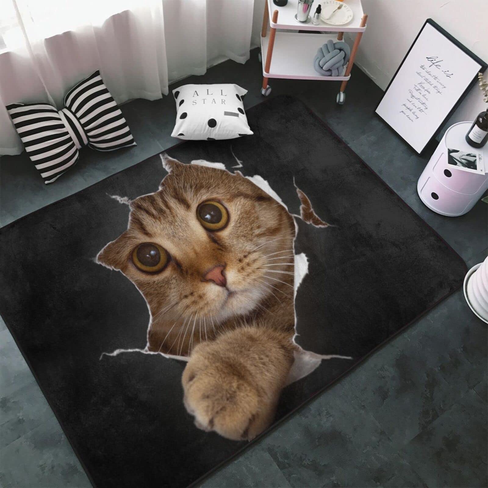 Amazon | ねこ 猫 猫柄 おもしろ カーペット 長方形 ラグマット ラグ