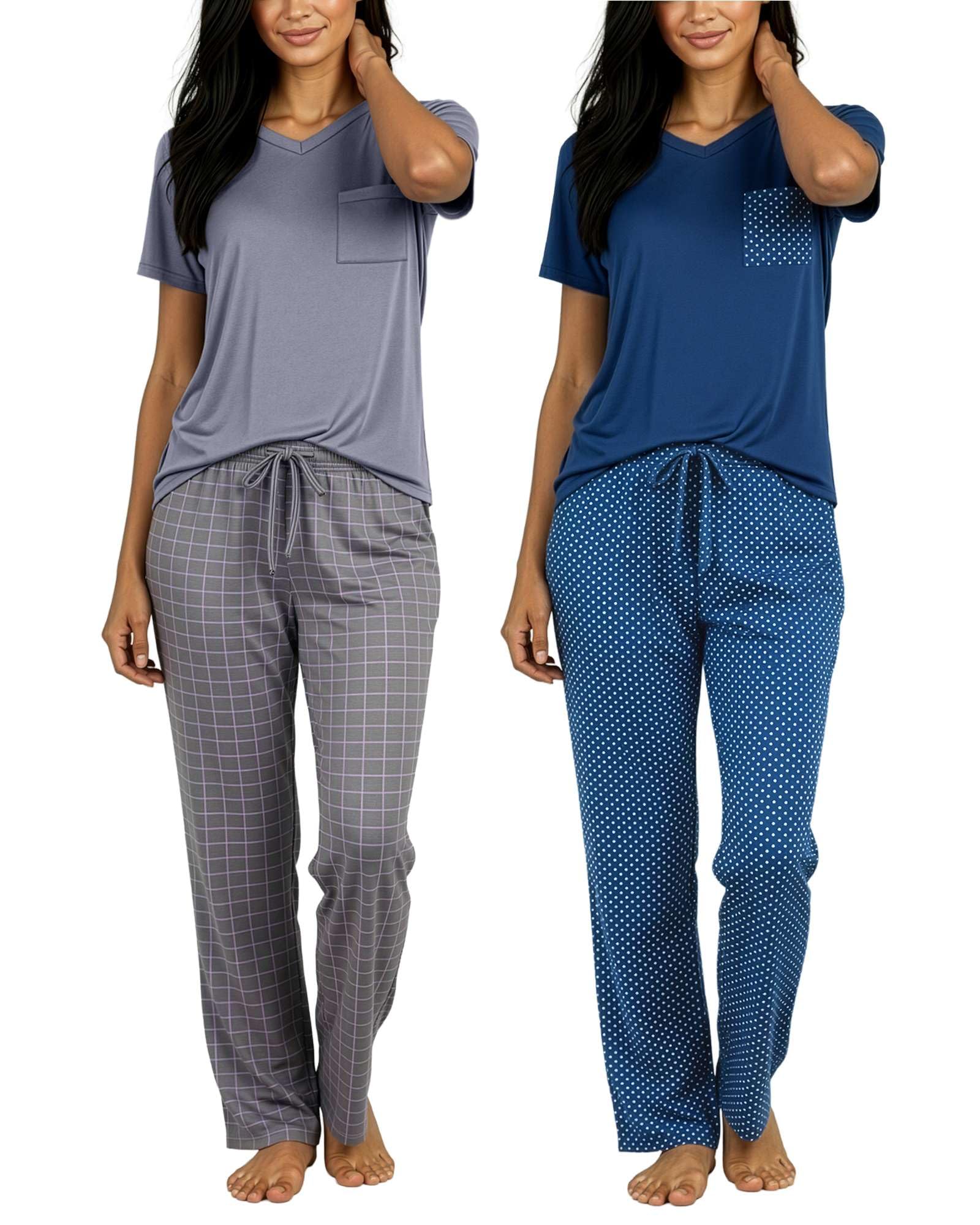 2 Pack: Women's Comfy Pajama Sets - Short & Long Sleeve Ladies Loungewear Sleepwear PJs (Available In Plus)