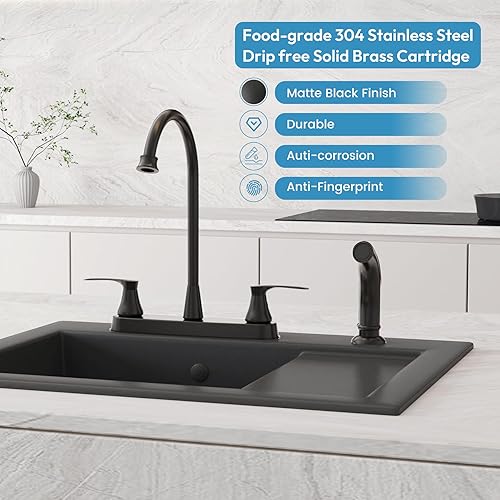 Miniatura 10 de Grifo de cocina con rociador extraíble, grifo de fregadero de cocina comercial con relleno de olla, grifo de boquilla doble de acero inoxidable de