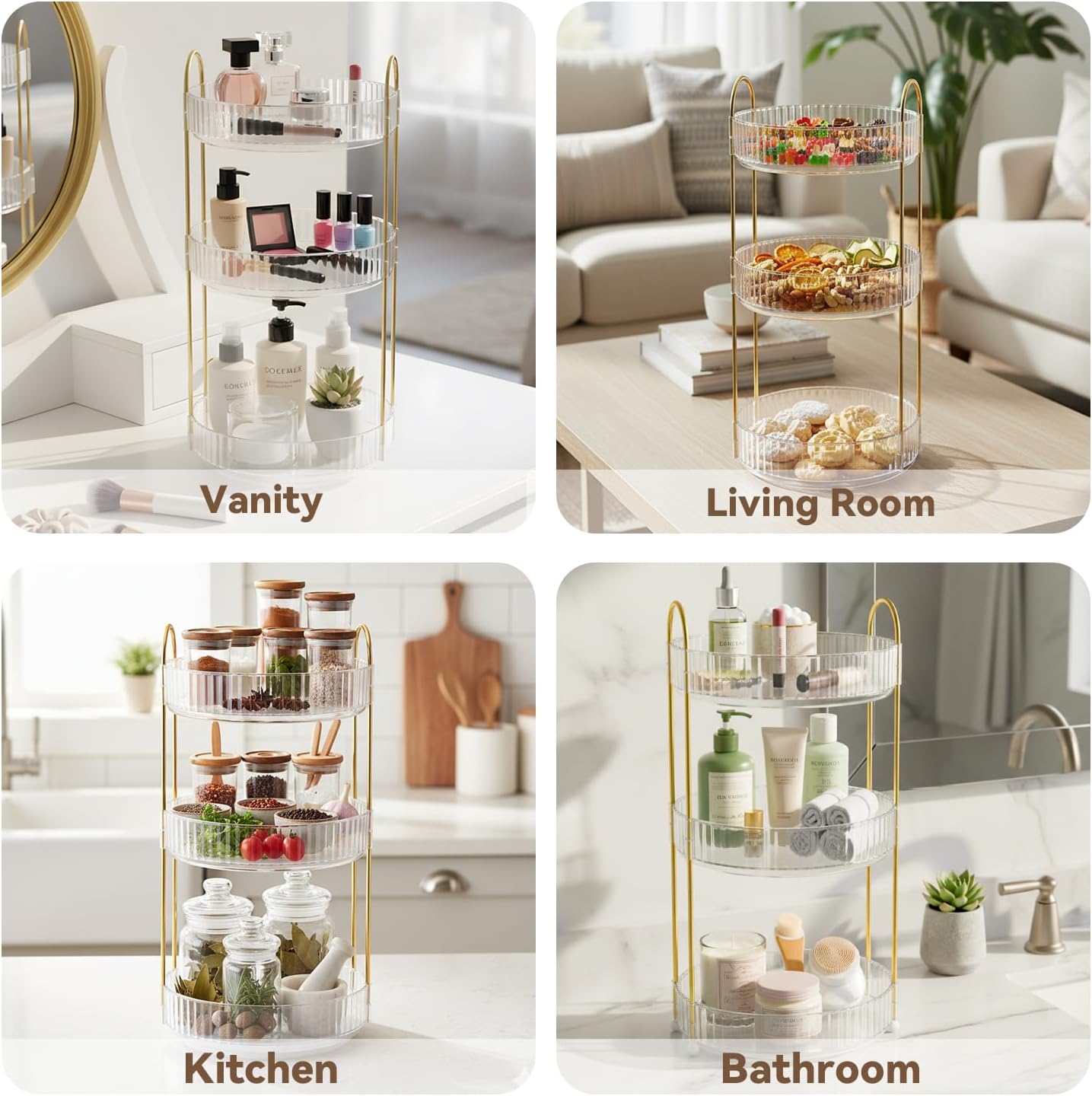 360° Rotating Makeup Organizer for Vanity, 3 Tier Perfume Organizers Skincare Organizers and Storage for Bathroom Countertop, Spinning Cosmetic Organizer for Bedroom Dresser Counter (Clear) - Image 8