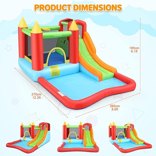 Miniatura 9 de Casa inflable para niños de 3 a 12 años, casa inflable con tobogán largo para patio trasero al aire libreinterior, castillo animoso, casa de salto