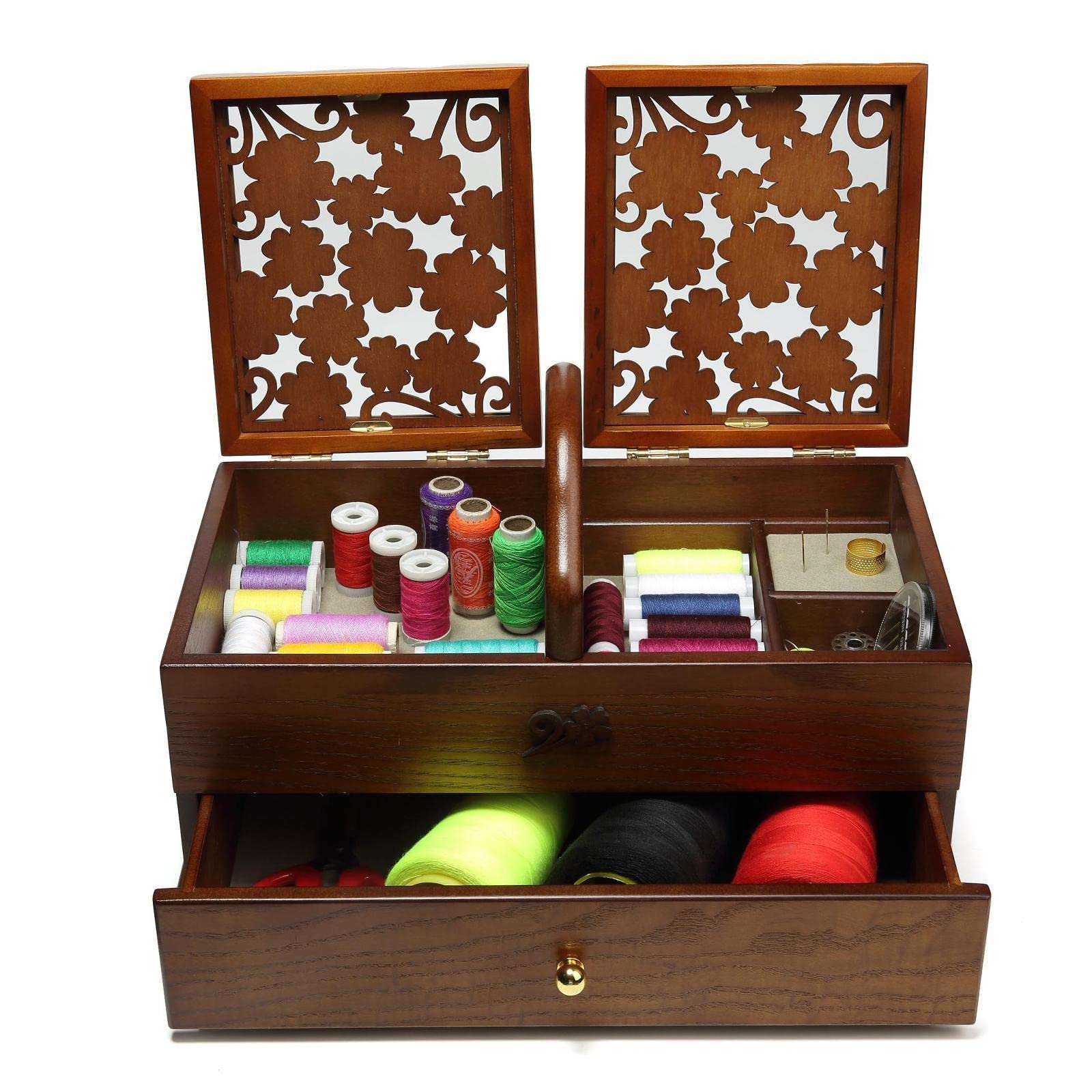 Cestino da Cucito in Legno, Scatola Portagioie Vintage, Idea Regalo per Accessori