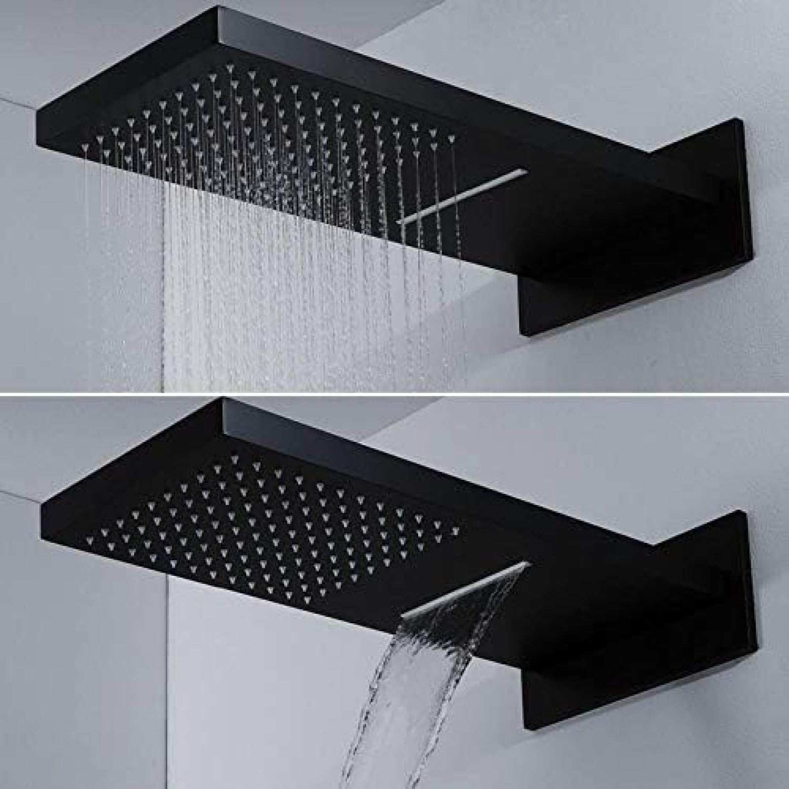 Robinet De Douche Noir, Pomme De Douche Pluie Et Cascade, Douche De Salle De Bain Murale, En Laiton Avec Douchette À Main