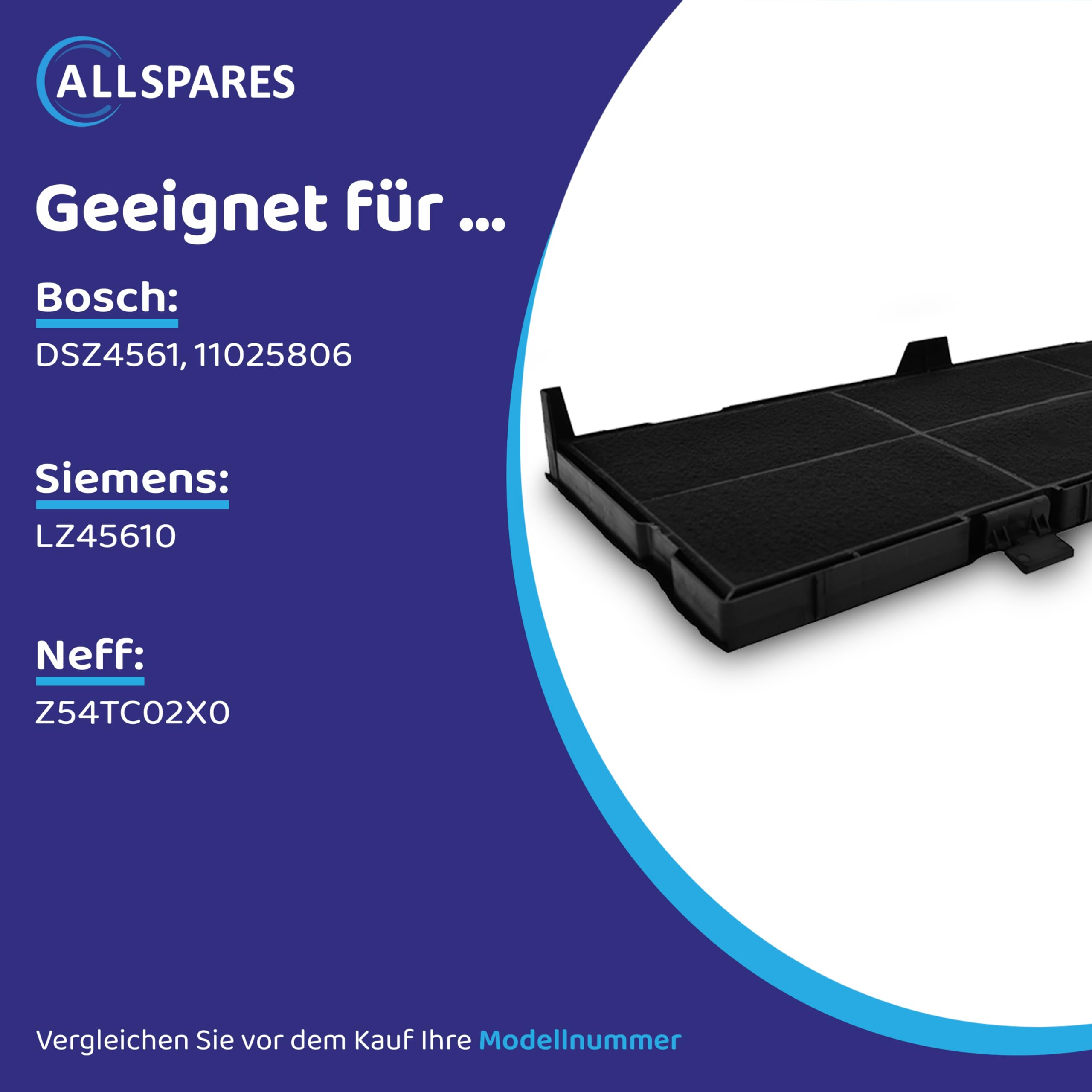 Aktivkohlefilter für Dunstabzugshauben geeignet für Bosch DSZ4561, 11025806 | Siemens LZ45610, LZ45650, 11008216 | Neff Z54TC02X0 | 459x189x47mm