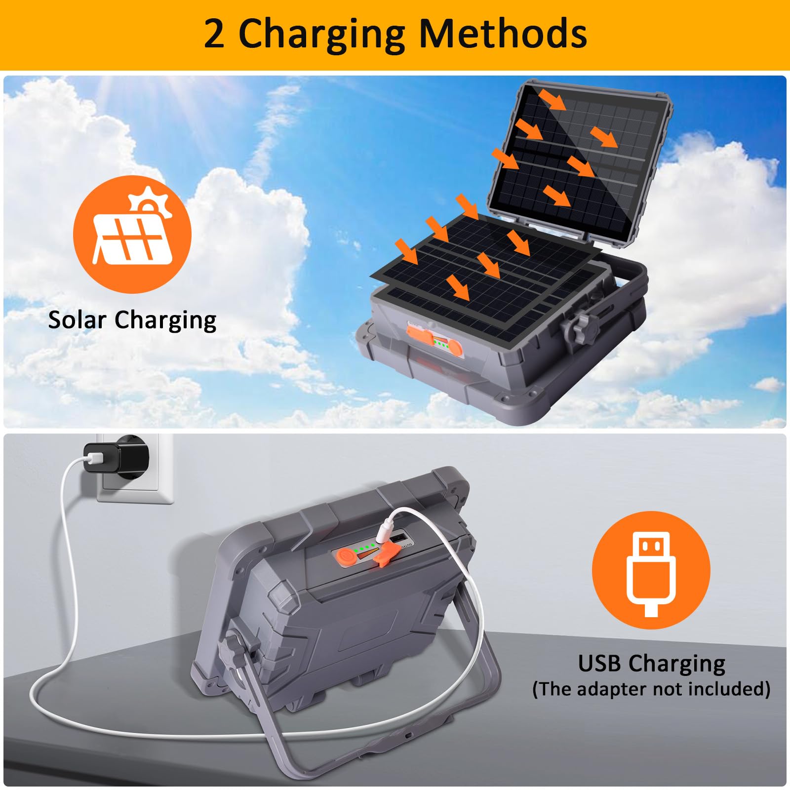 MASMEJOR Foco LED Recargable, 10000LM, 15000mAh, Dual Panel Solar